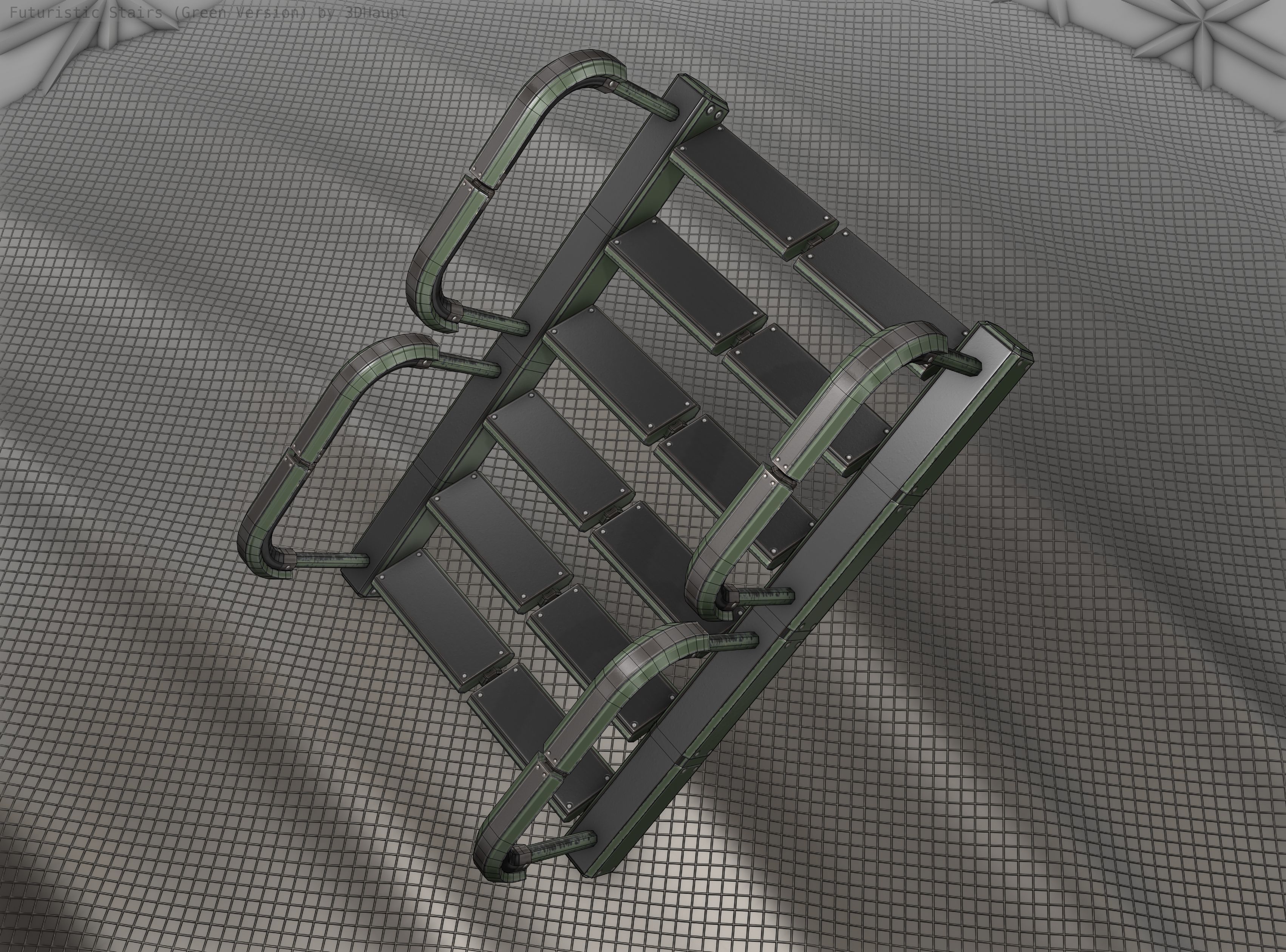 Sci-Fi Stairs - 27 - Green Version Low-poly 3D model_16