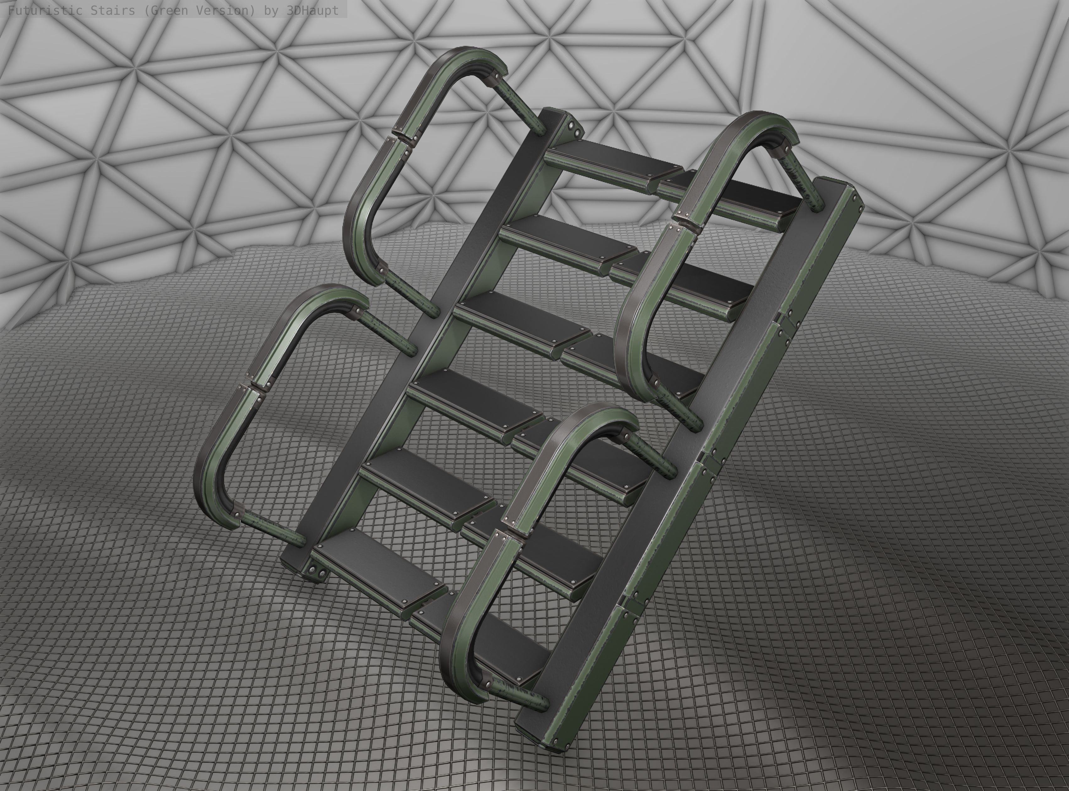 Sci-Fi Stairs - 27 - Green Version Low-poly 3D model_9