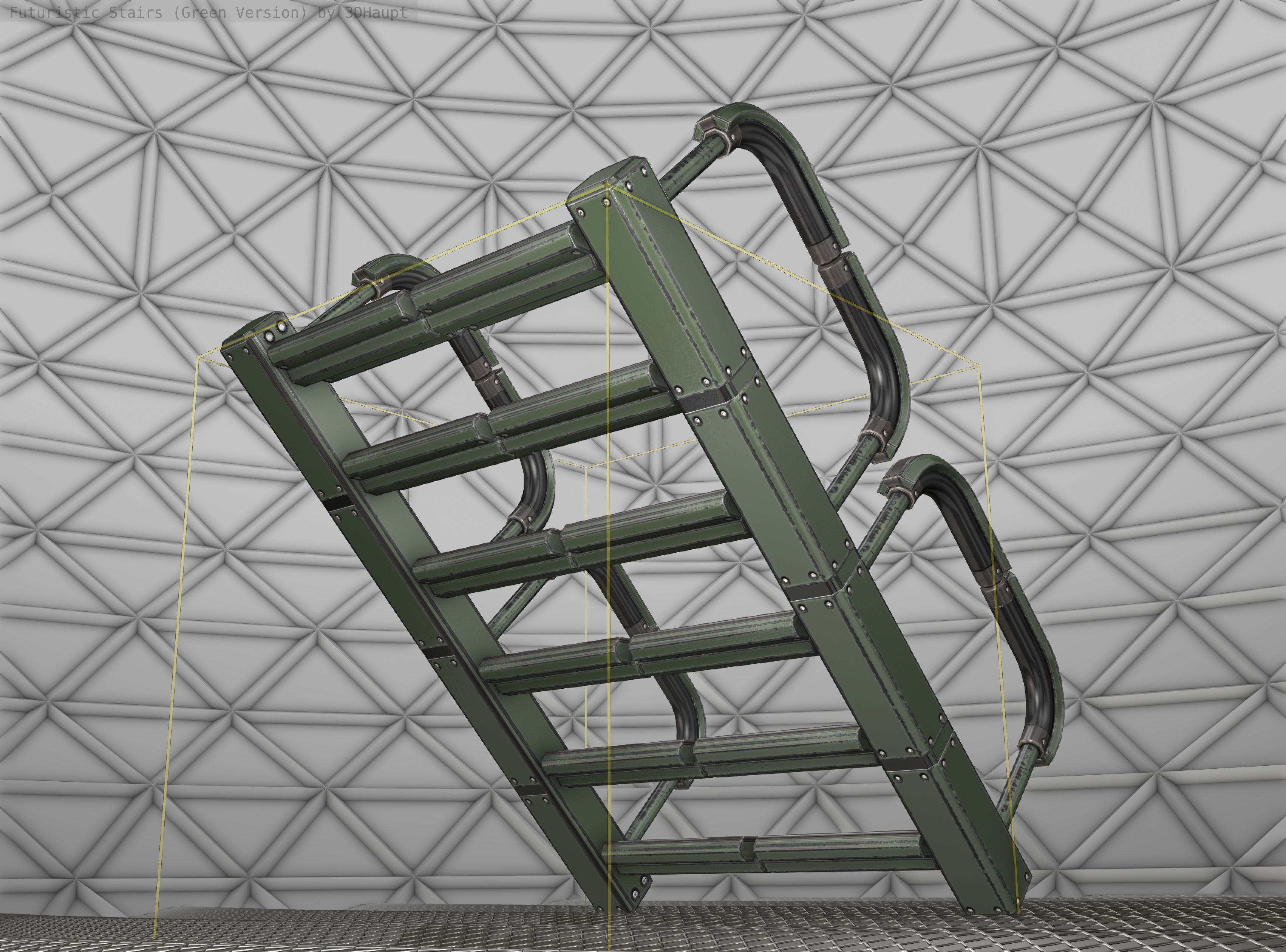 Sci-Fi Stairs - 27 - Green Version Low-poly 3D model_21