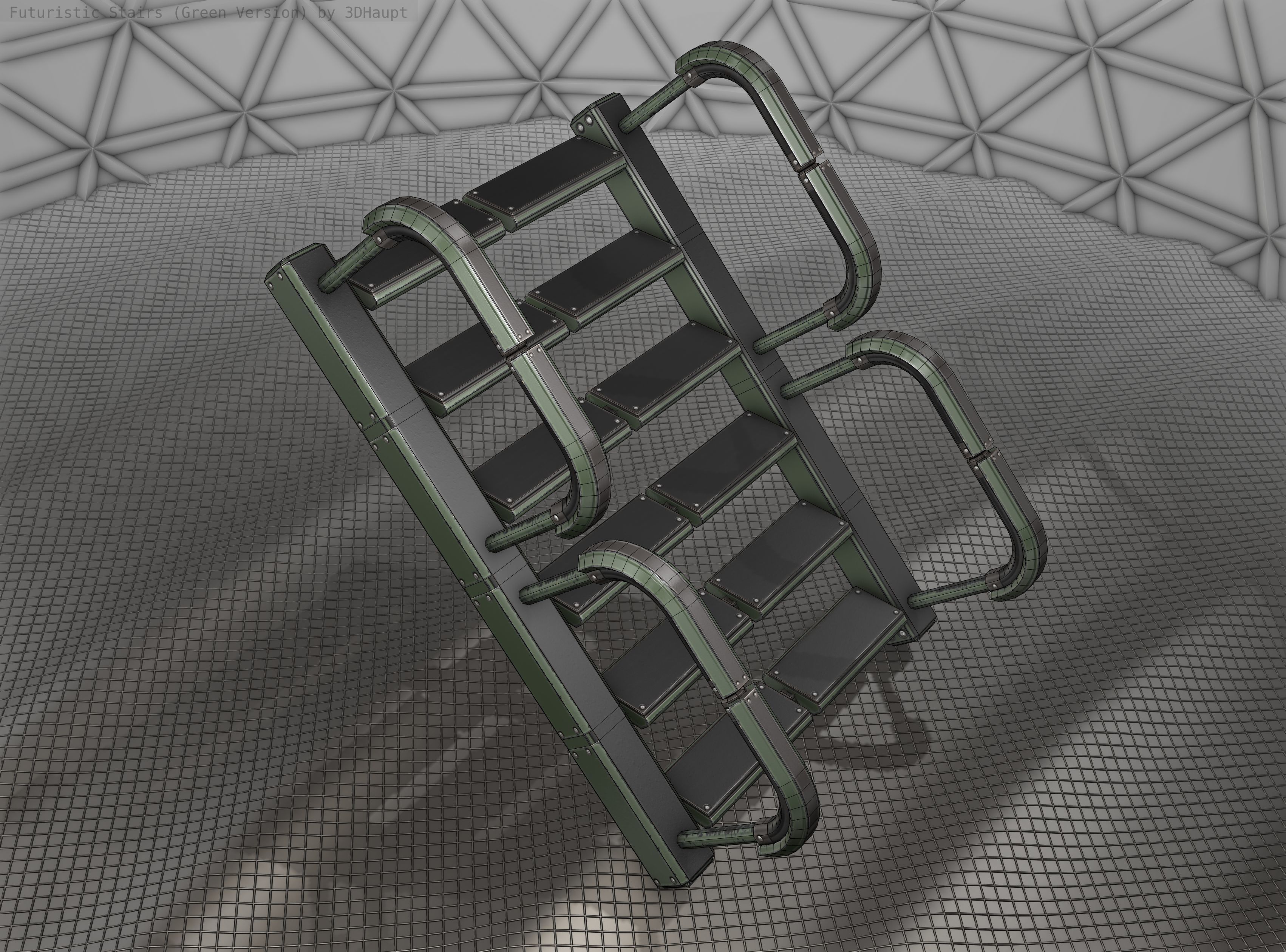 Sci-Fi Stairs - 27 - Green Version Low-poly 3D model_20