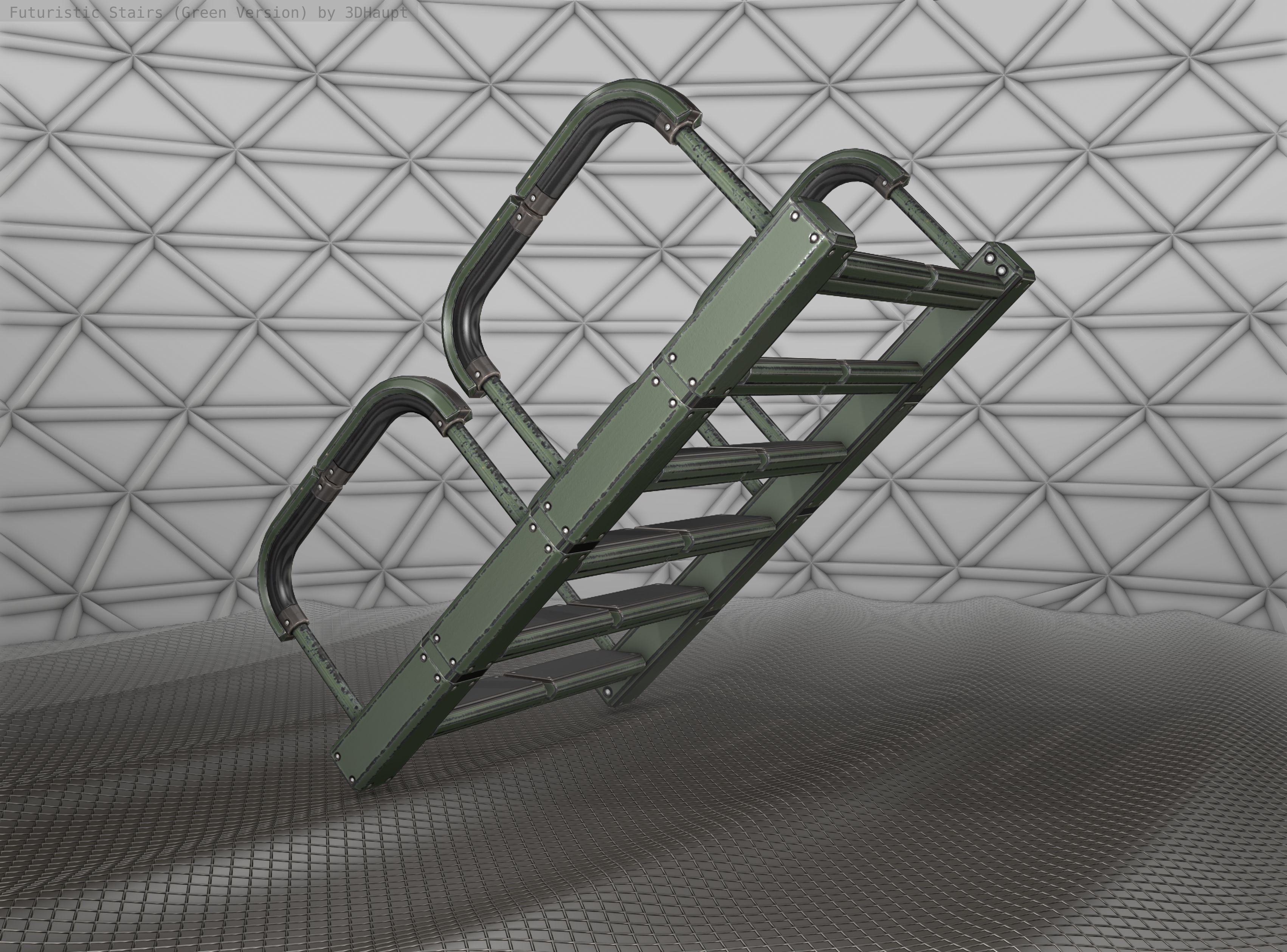 Sci-Fi Stairs - 27 - Green Version Low-poly 3D model_10