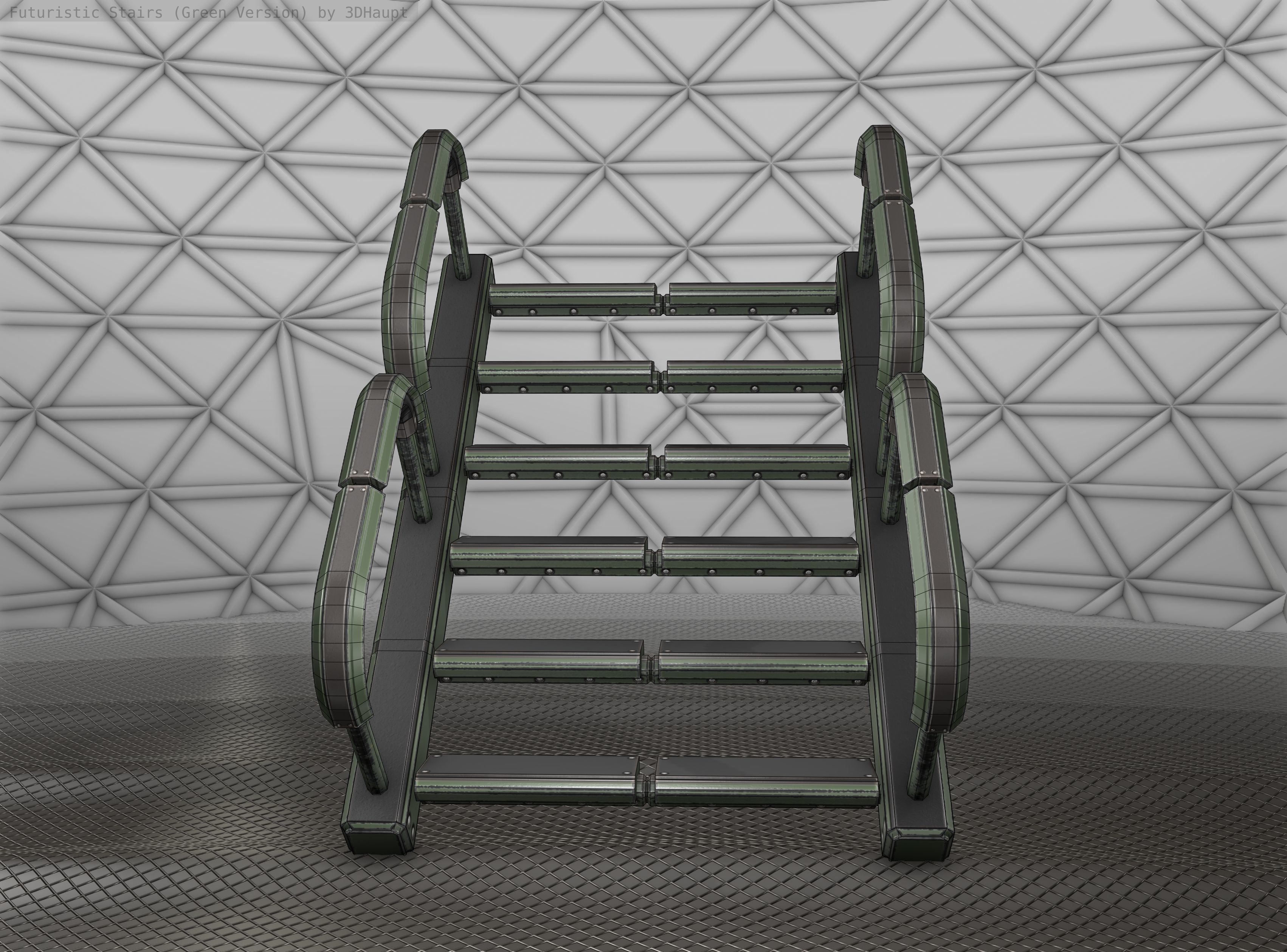 Sci-Fi Stairs - 27 - Green Version Low-poly 3D model_14