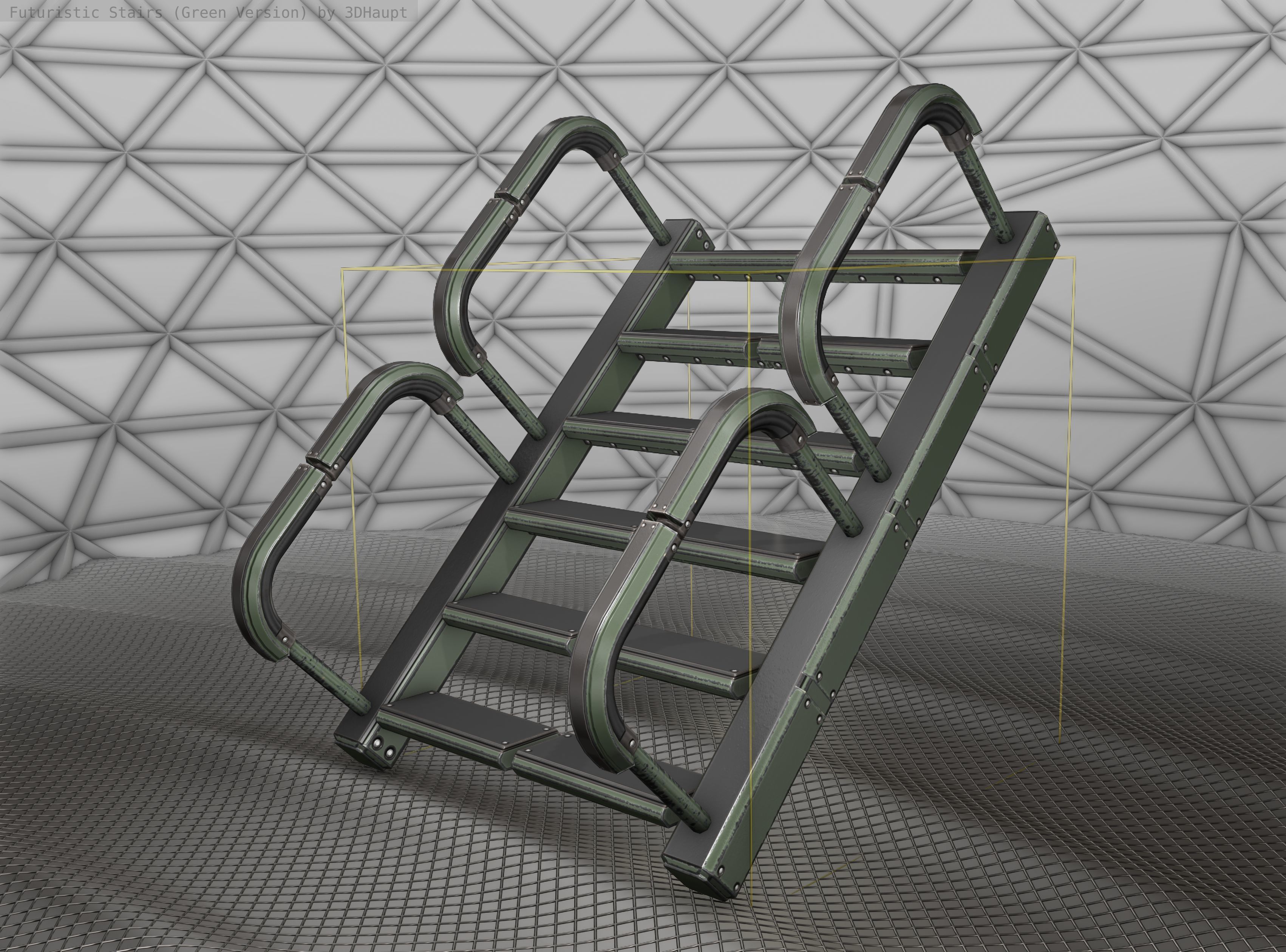 Sci-Fi Stairs - 27 - Green Version Low-poly 3D model_23