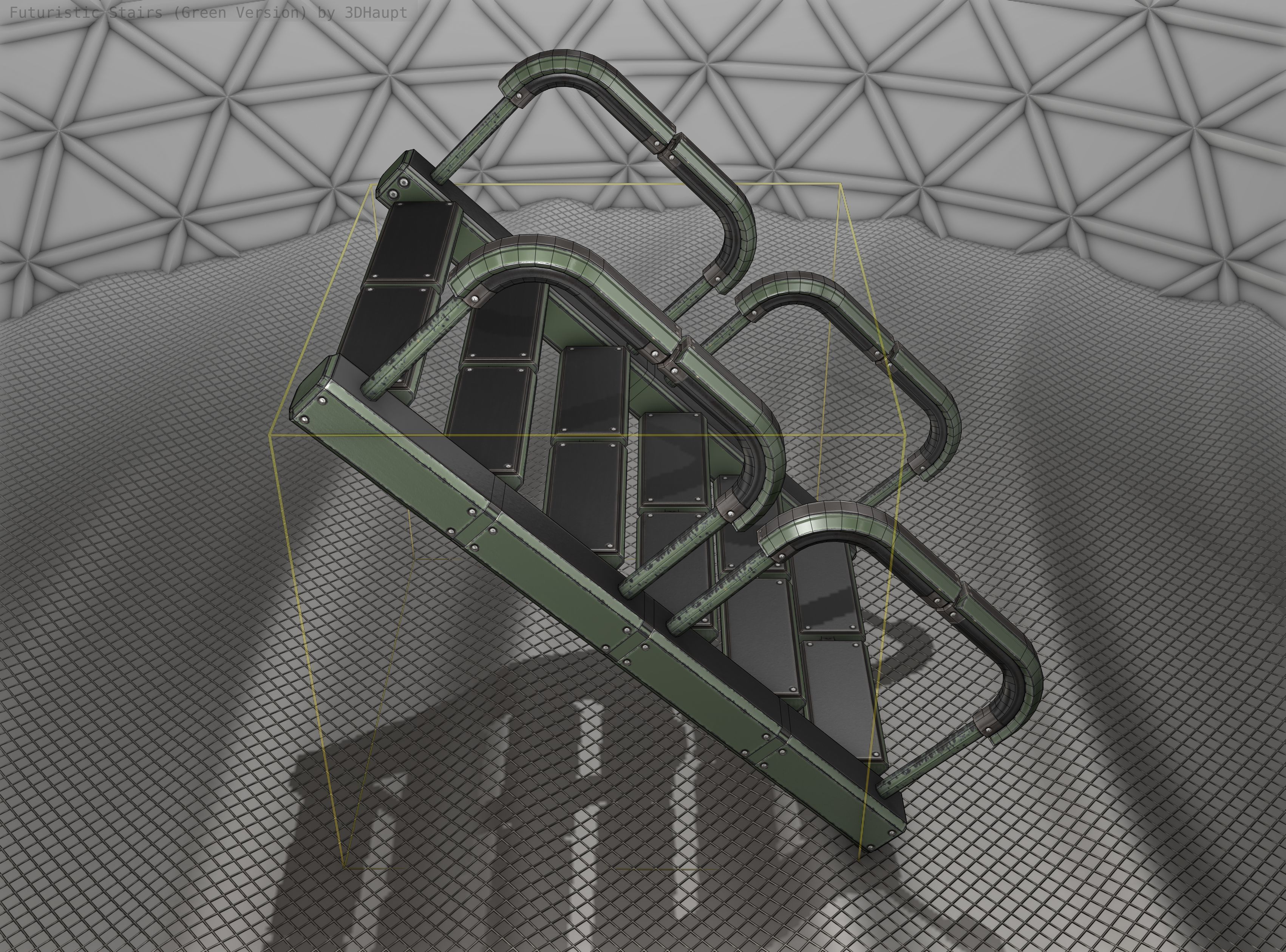 Sci-Fi Stairs - 27 - Green Version Low-poly 3D model_6