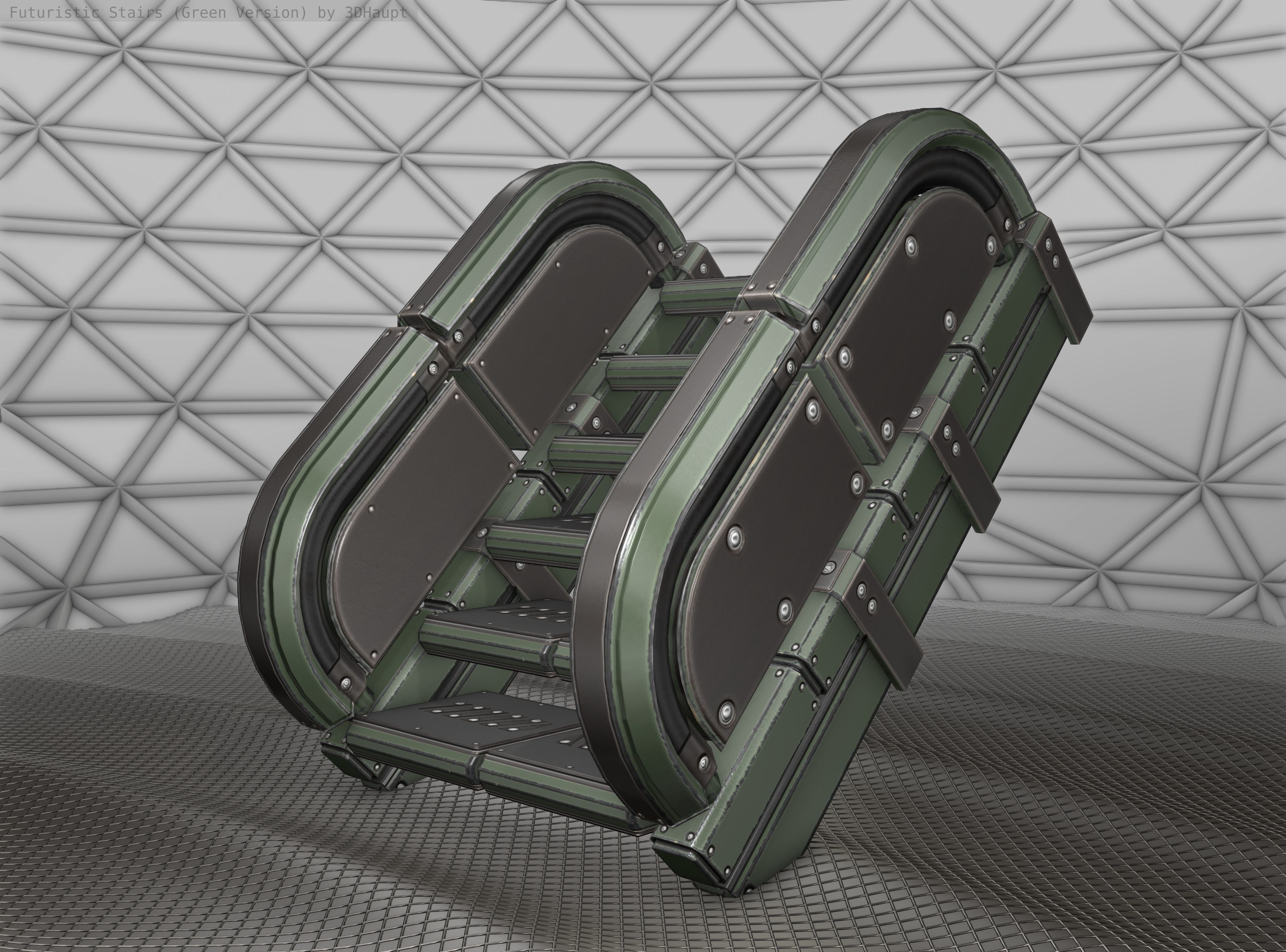 Sci-Fi Stairs - 30 - Green Version Low-poly 3D model_12