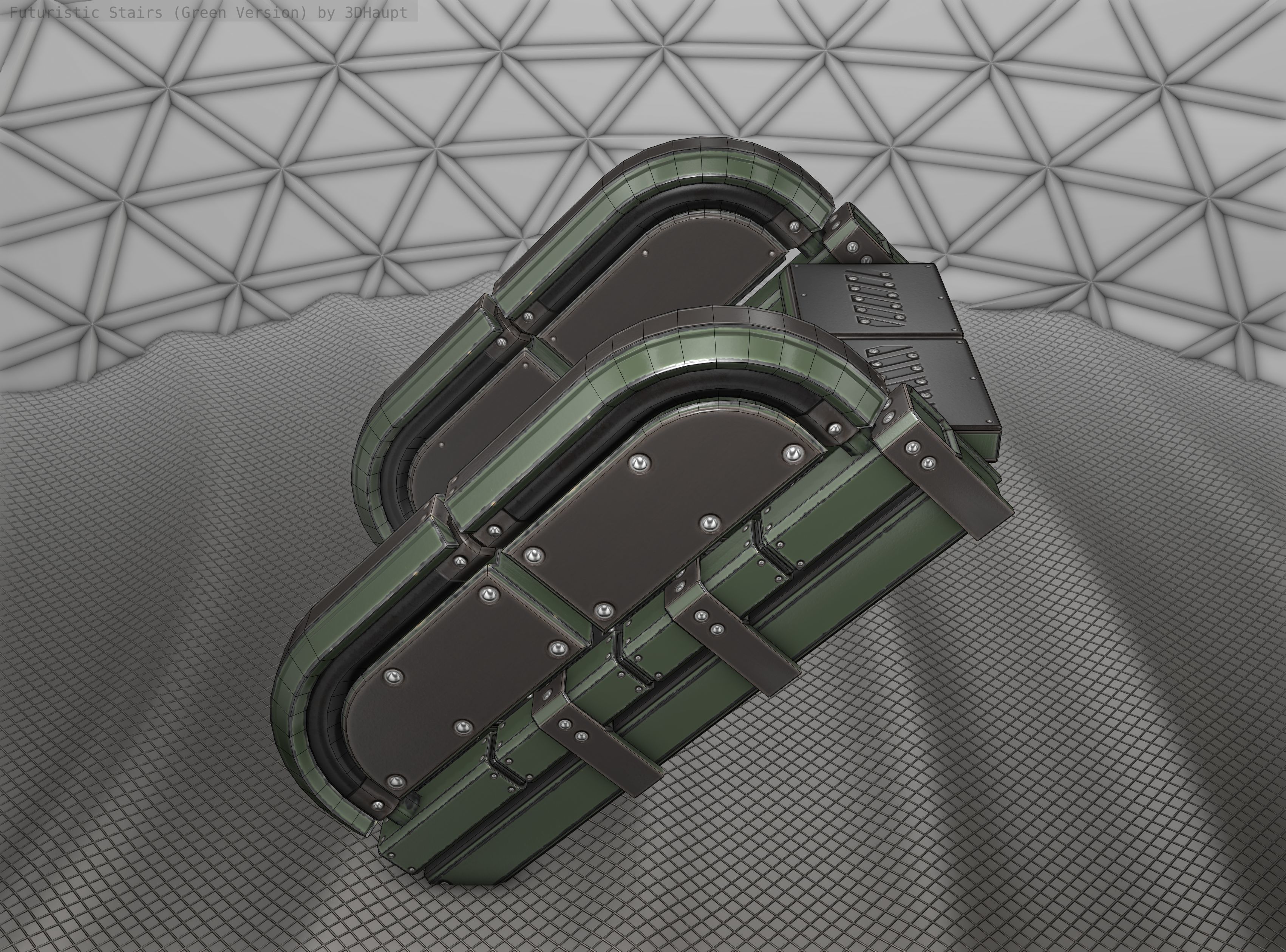 Sci-Fi Stairs - 30 - Green Version Low-poly 3D model_4