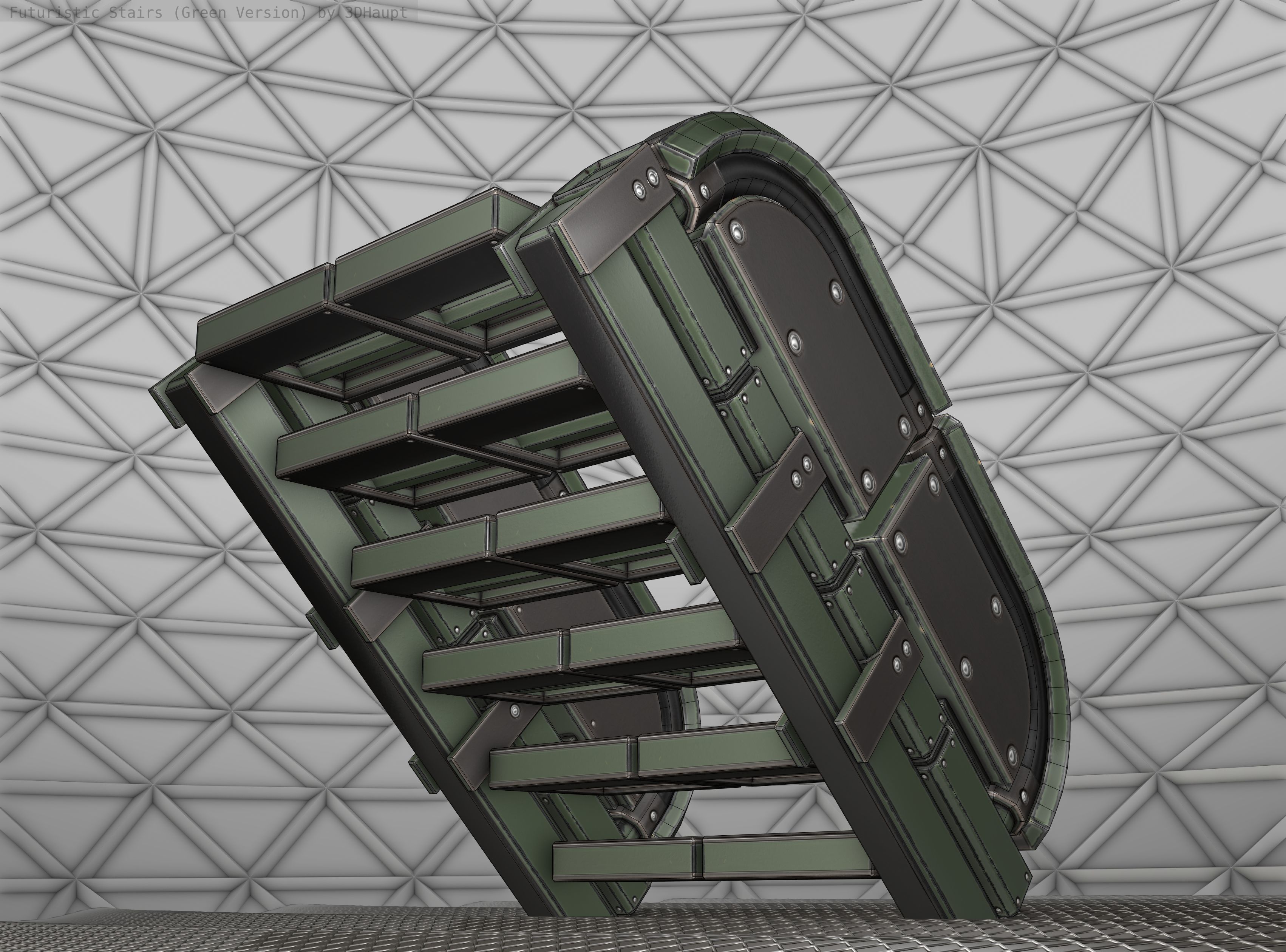 Sci-Fi Stairs - 30 - Green Version Low-poly 3D model_3