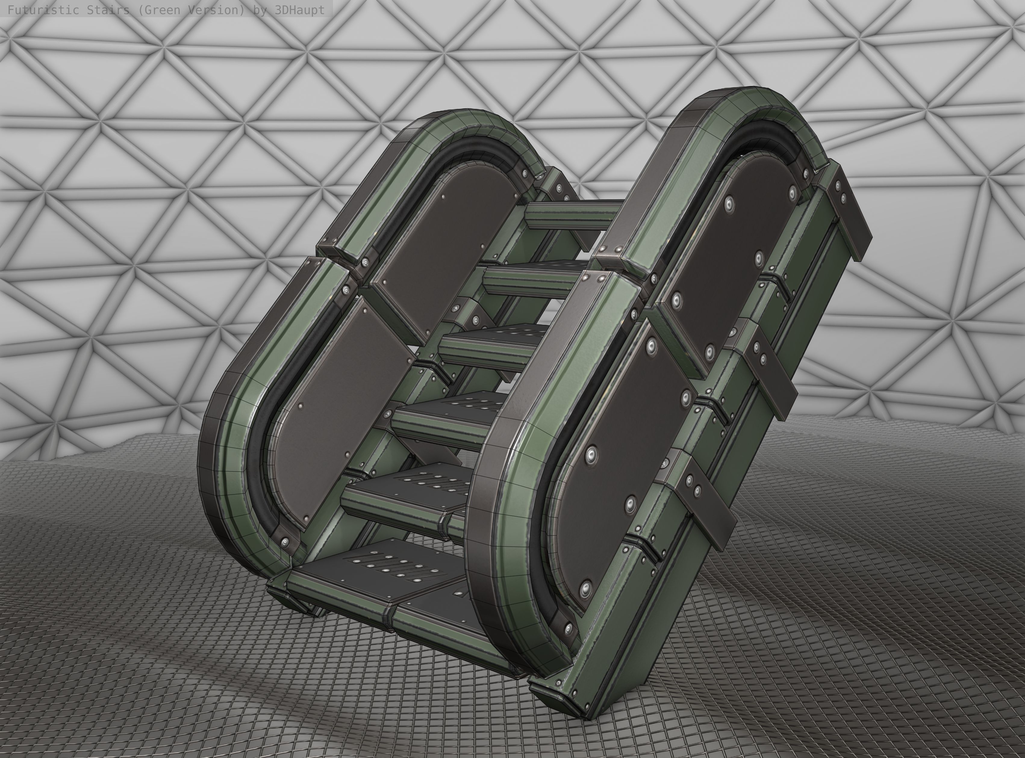 Sci-Fi Stairs - 30 - Green Version Low-poly 3D model_23