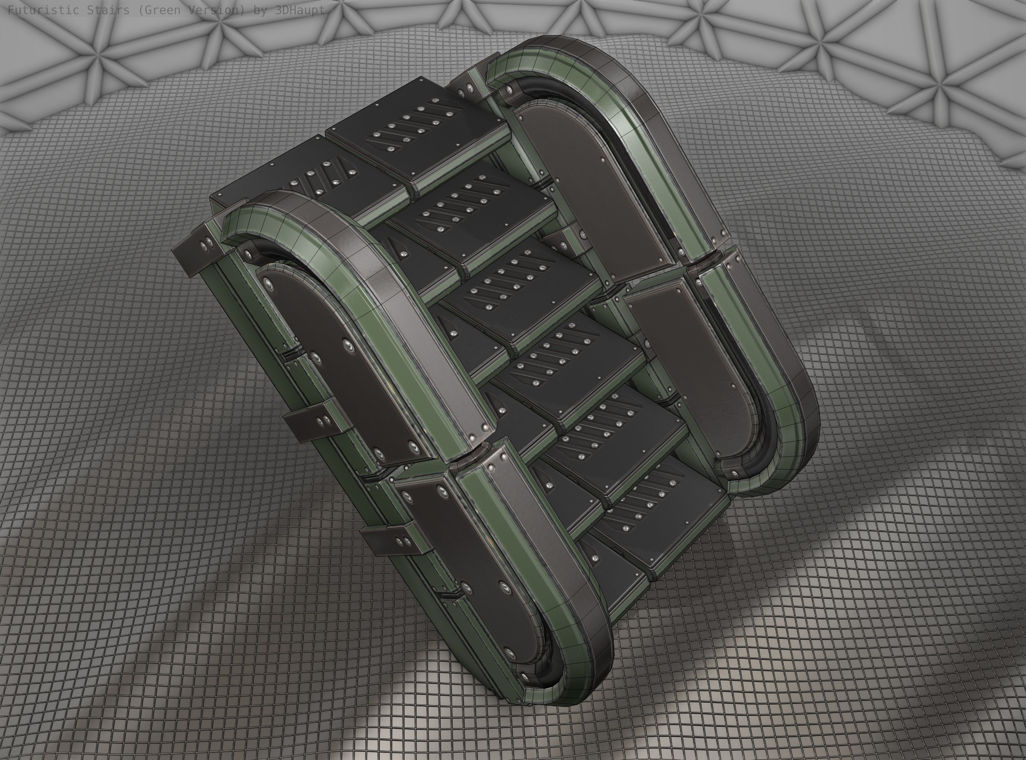 Sci-Fi Stairs - 30 - Green Version Low-poly 3D model_20