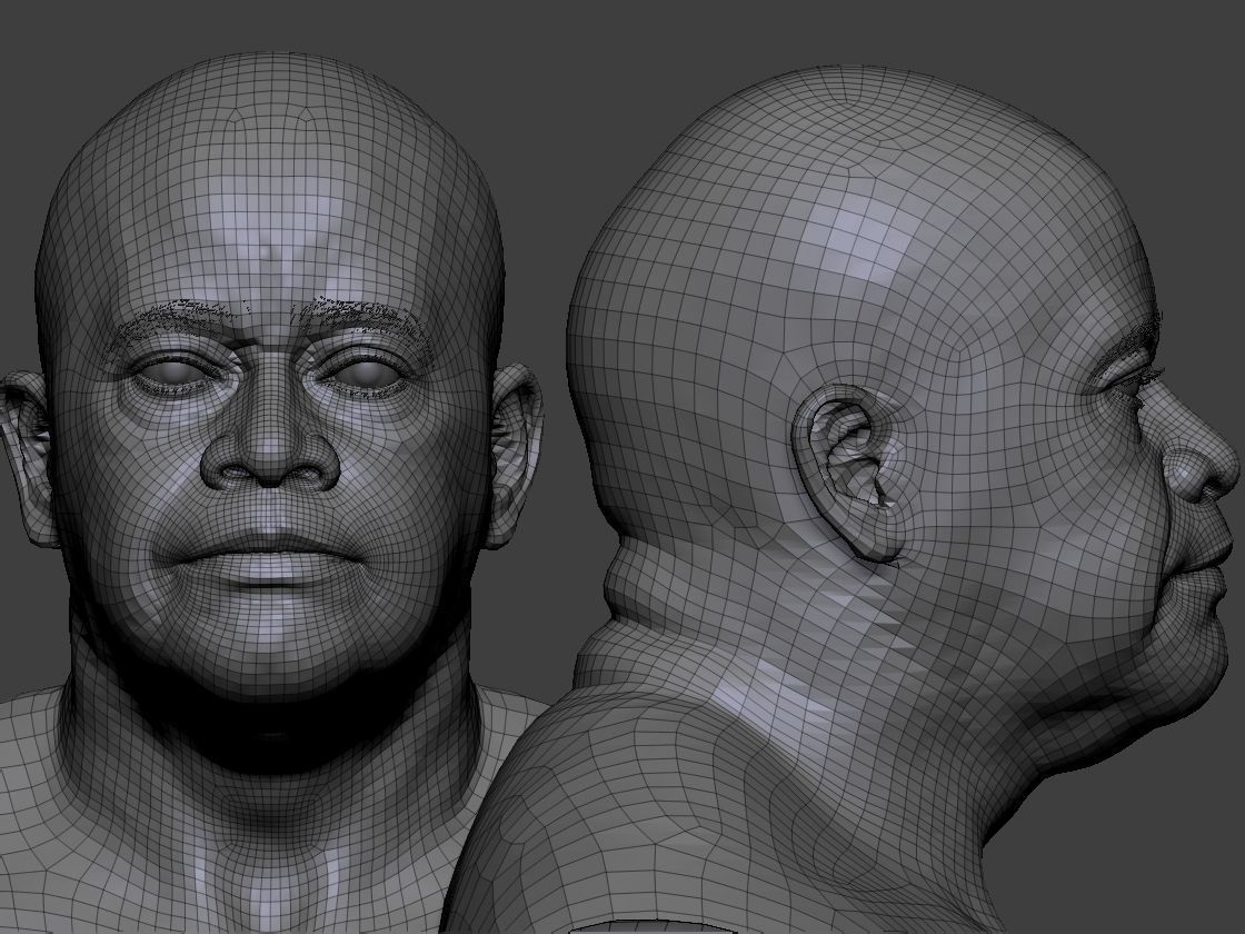 Realistic black male real-time head Low-poly 3D model_2