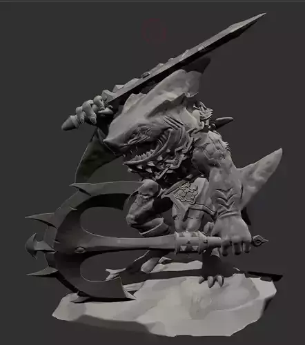 sharkman shark holding sword 3D print model