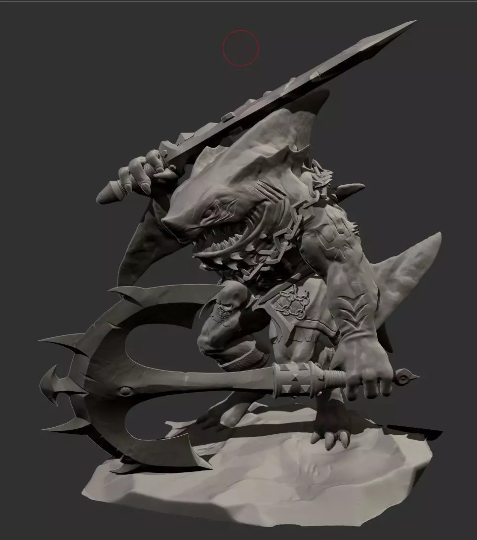 sharkman shark holding sword 3D print model_0