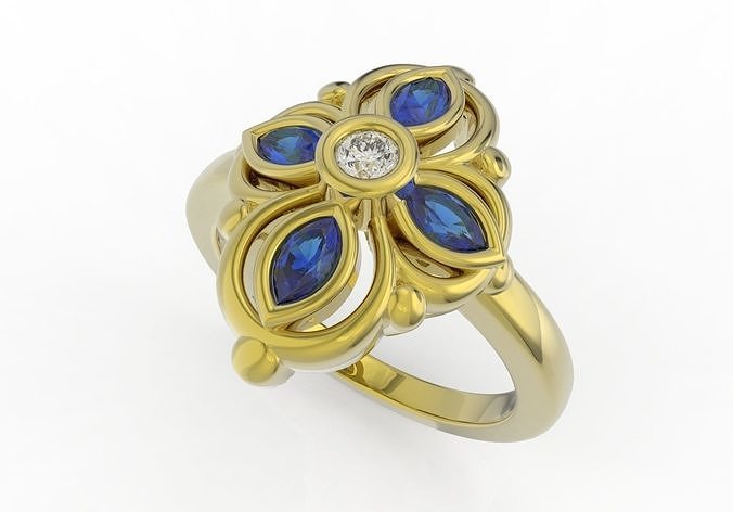 RING35 gold ring with sapphires and diamonds 3D print model