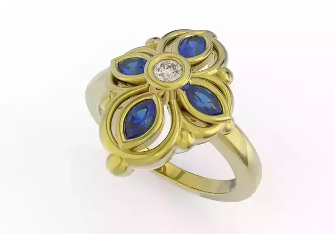 RING35 gold ring with sapphires and diamonds