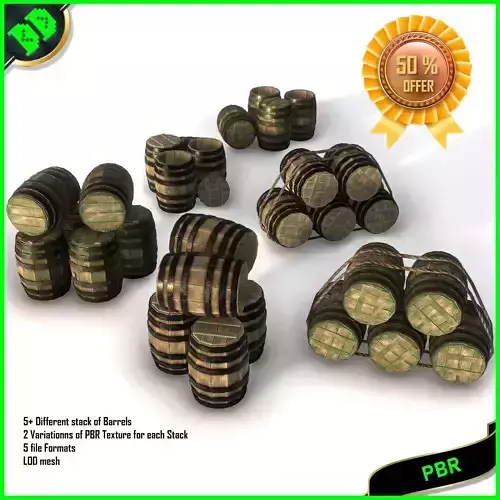 Barrel Stack Low-poly 3D model