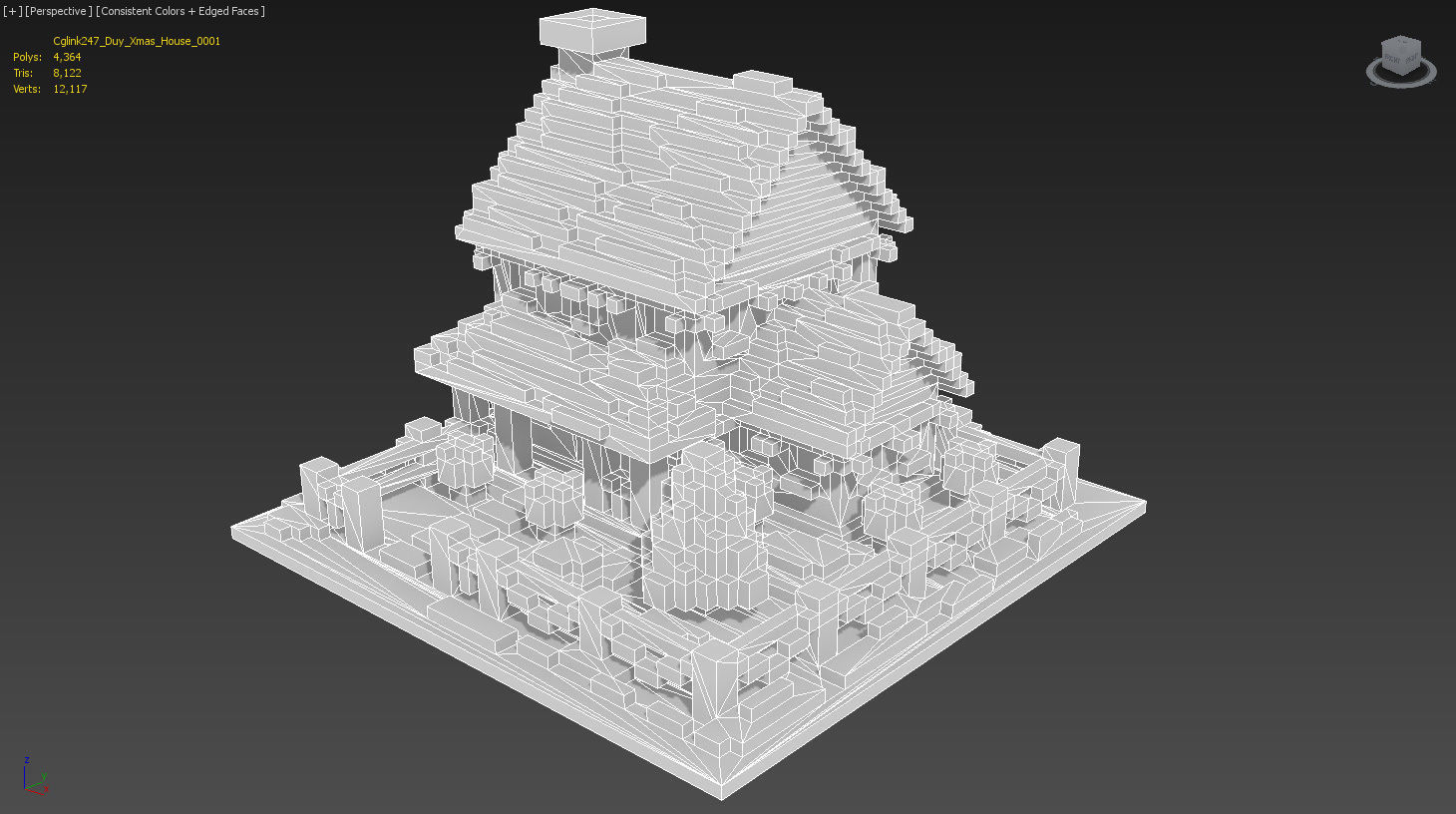 Xmas House Voxel - 1 Low-poly 3D model_4
