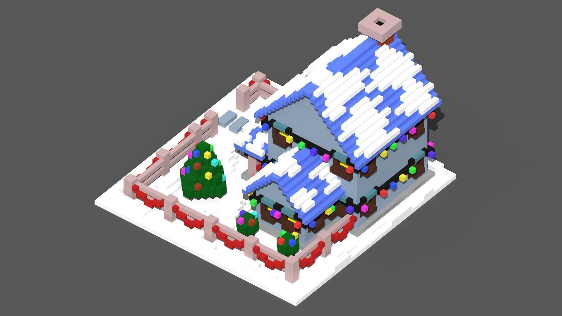 Xmas House Voxel - 1 Low-poly 3D model_1