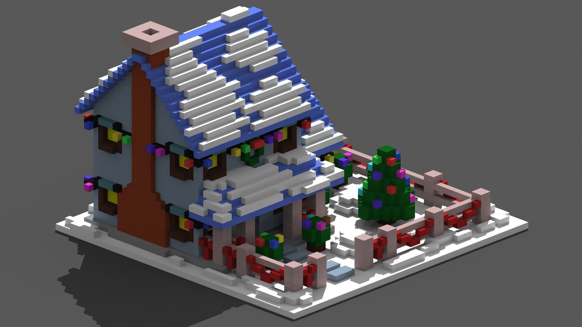 Xmas House Voxel - 1 Low-poly 3D model_3