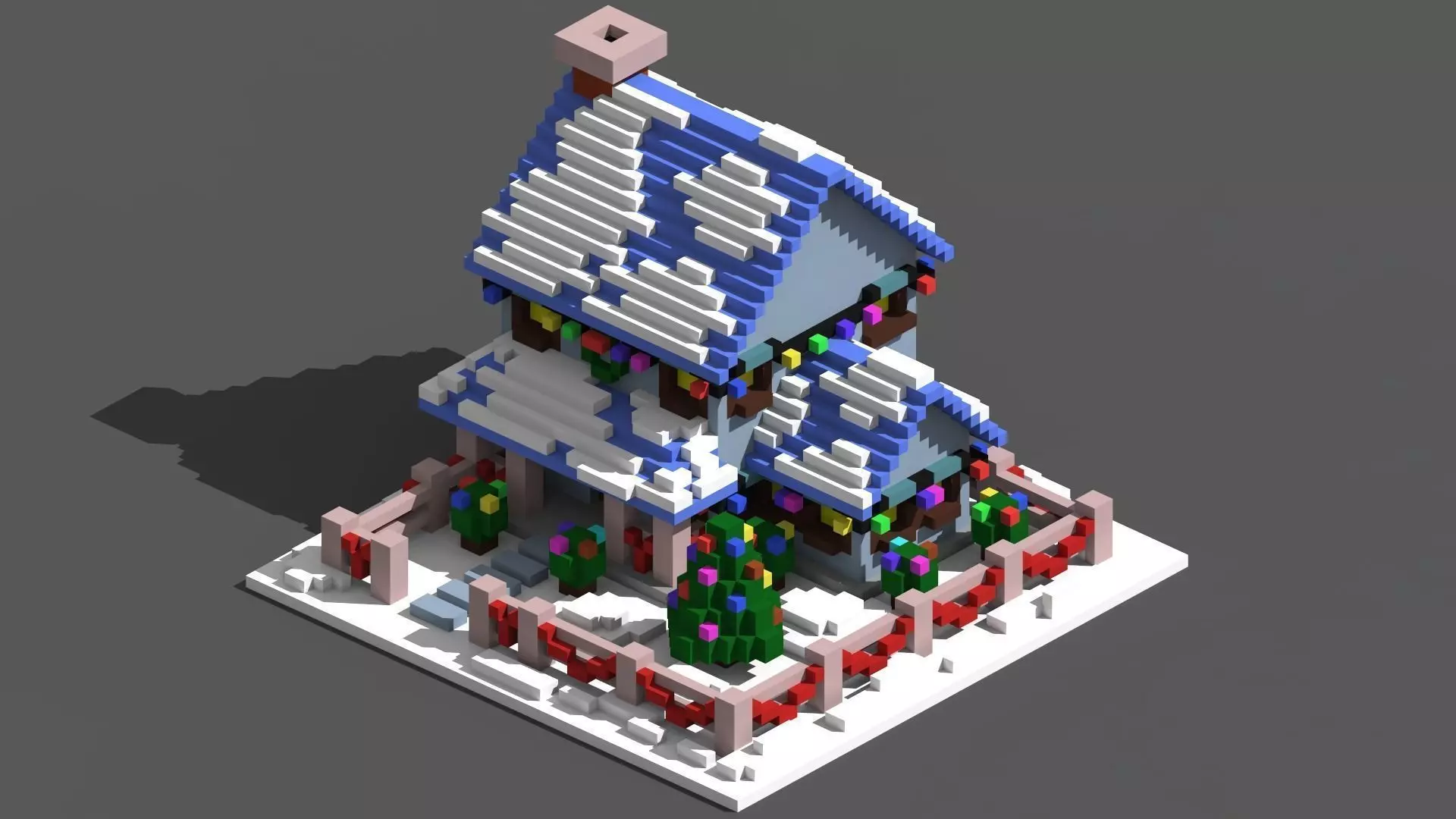 Xmas House Voxel - 1 Low-poly 3D model_0