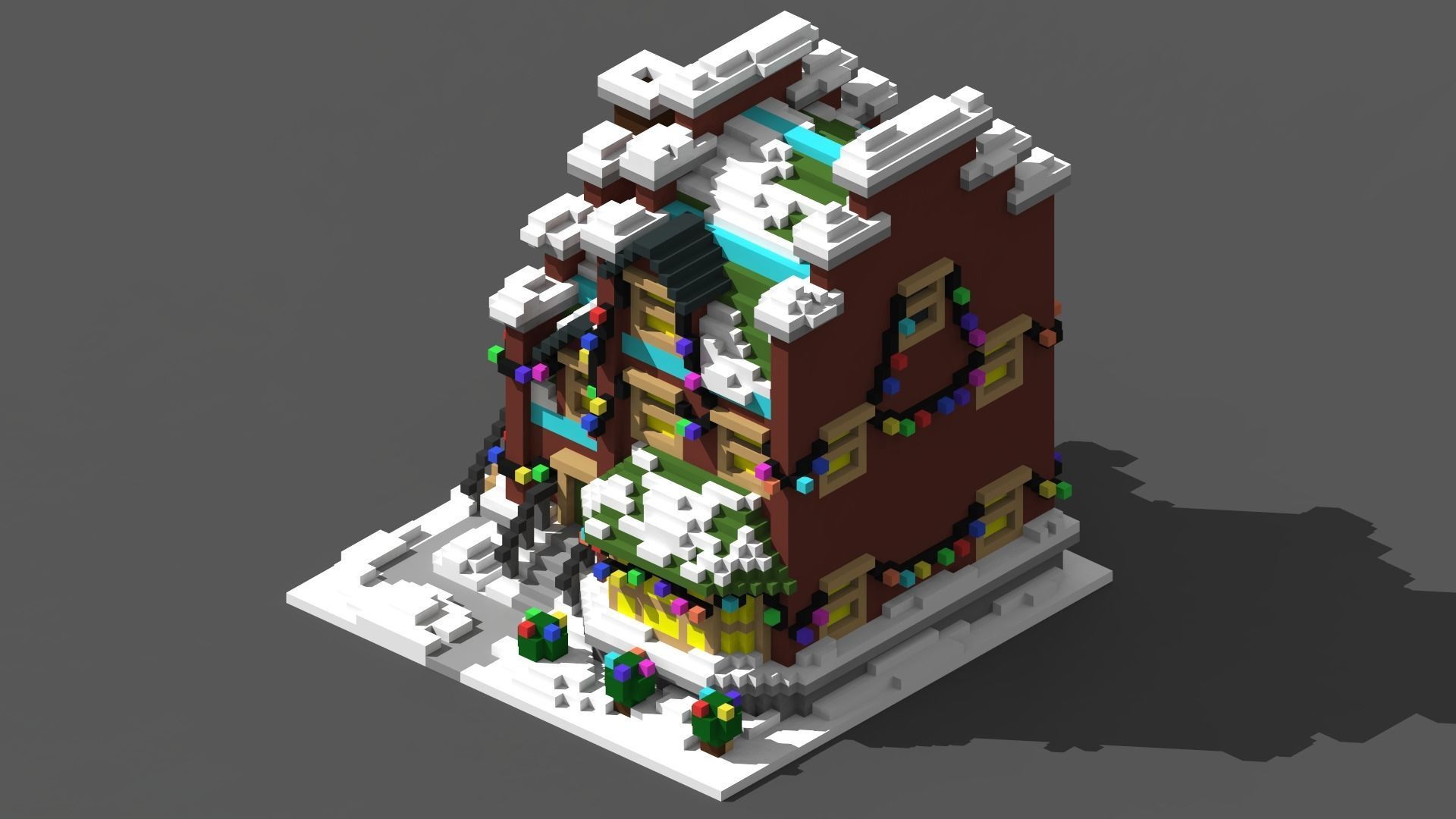 Xmas House Voxel - 3 Low-poly 3D model_1