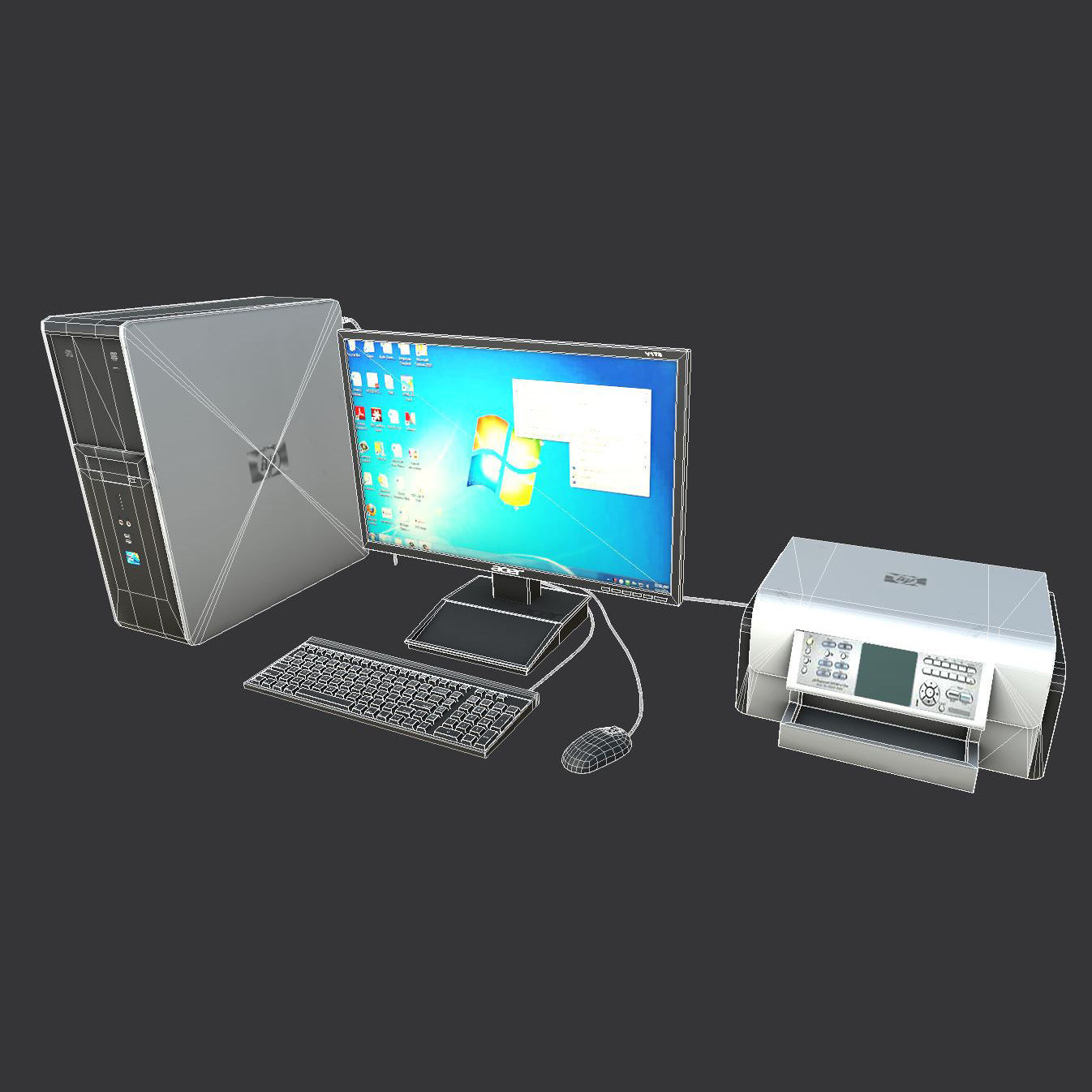 Desktop Computer Low-poly 3D model_3