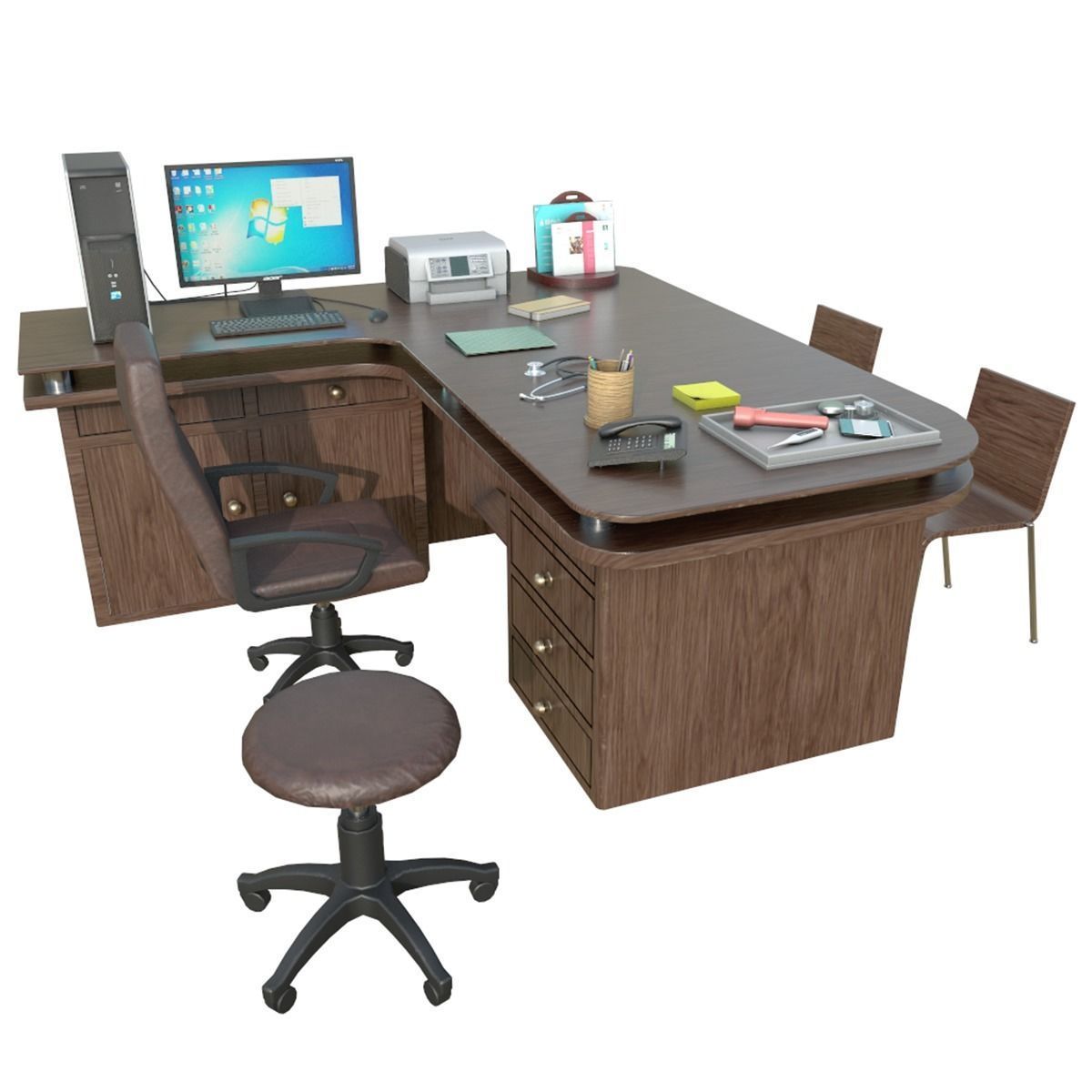 Clinic Desk with Accessories Low-poly 3D model_2