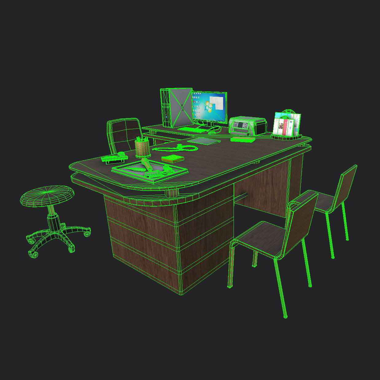 Clinic Desk with Accessories Low-poly 3D model_5