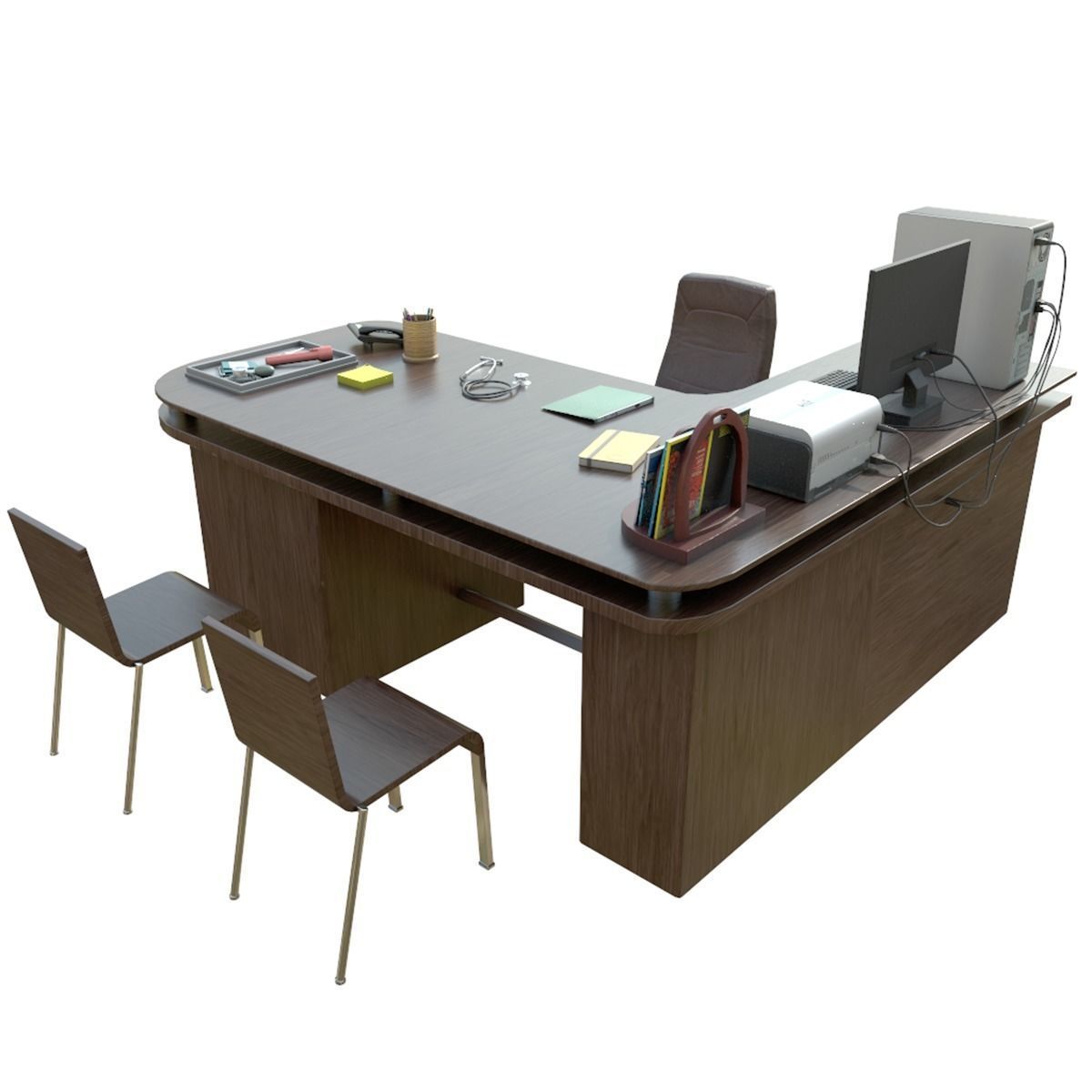 Clinic Desk with Accessories Low-poly 3D model_1
