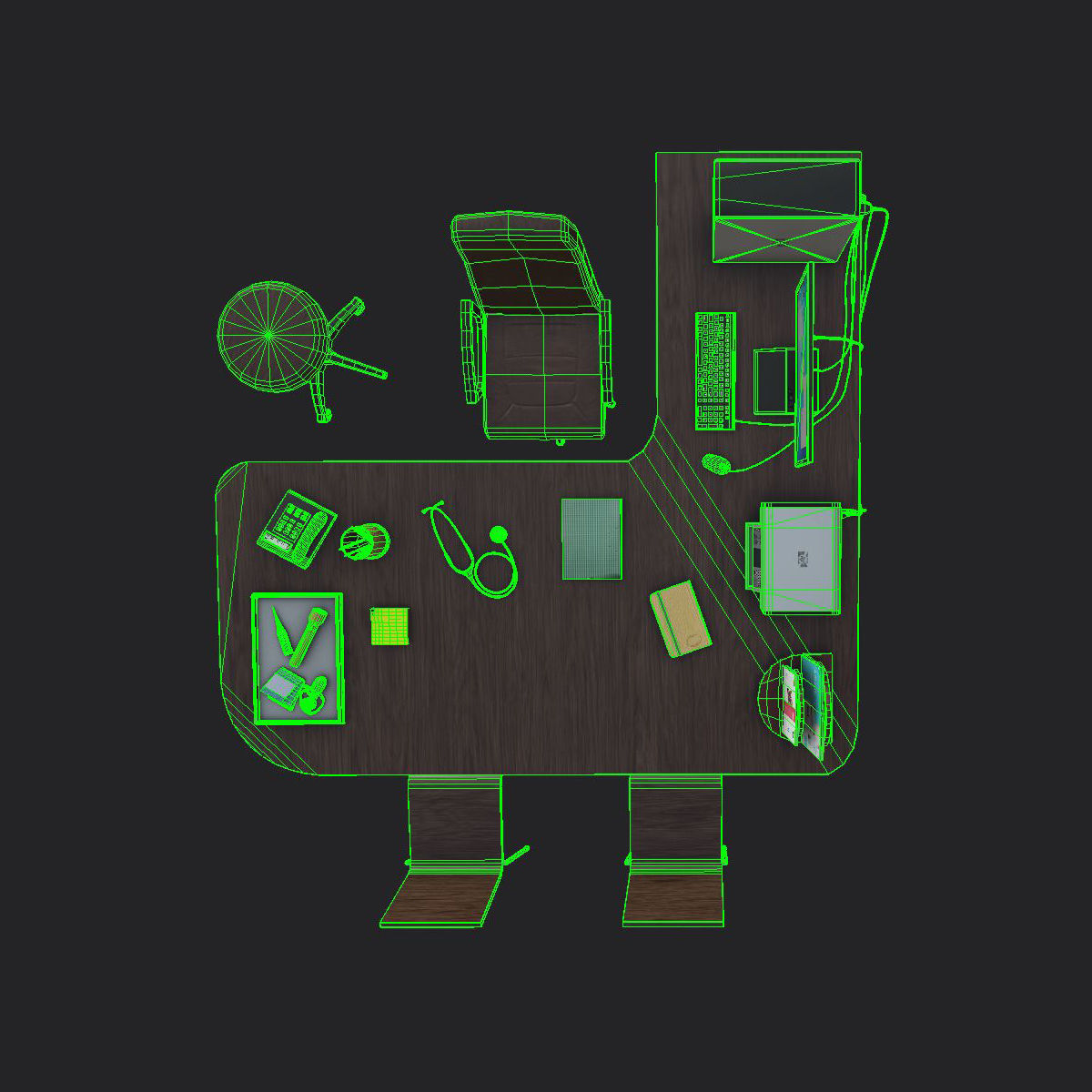 Clinic Desk with Accessories Low-poly 3D model_9