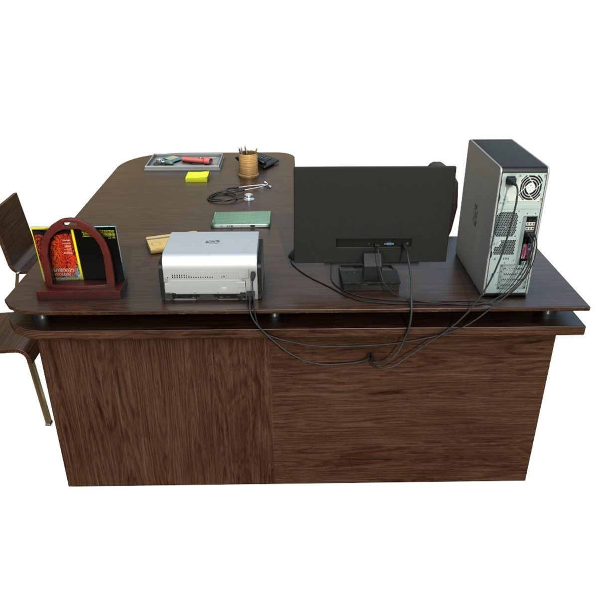 Clinic Desk with Accessories Low-poly 3D model_3