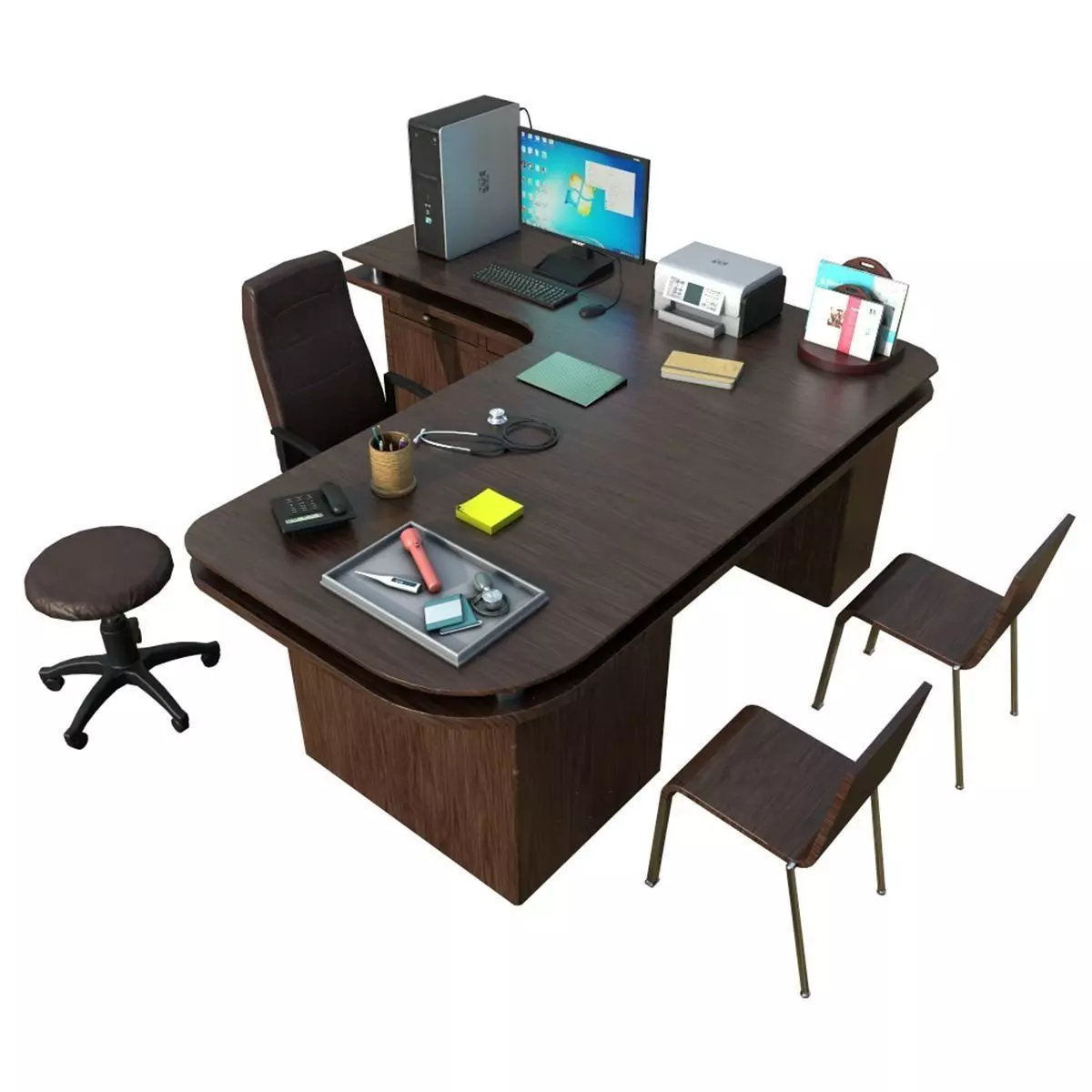 Clinic Desk with Accessories Low-poly 3D model_0