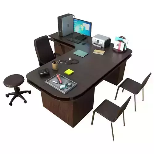 Clinic Desk with Accessories Low-poly 3D model