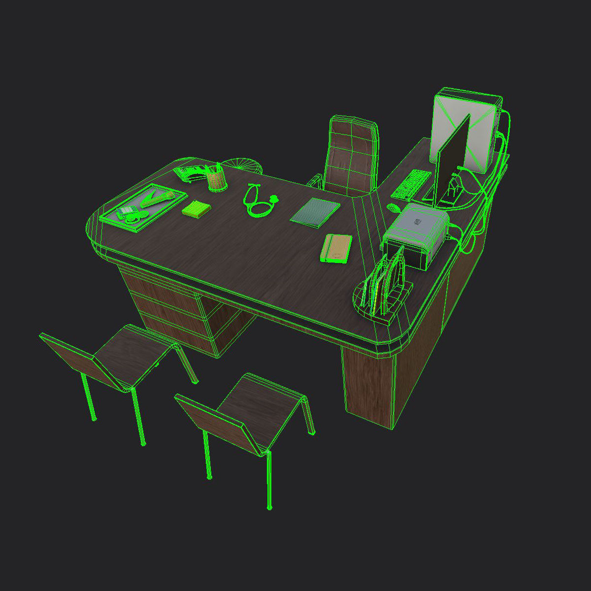 Clinic Desk with Accessories Low-poly 3D model_6