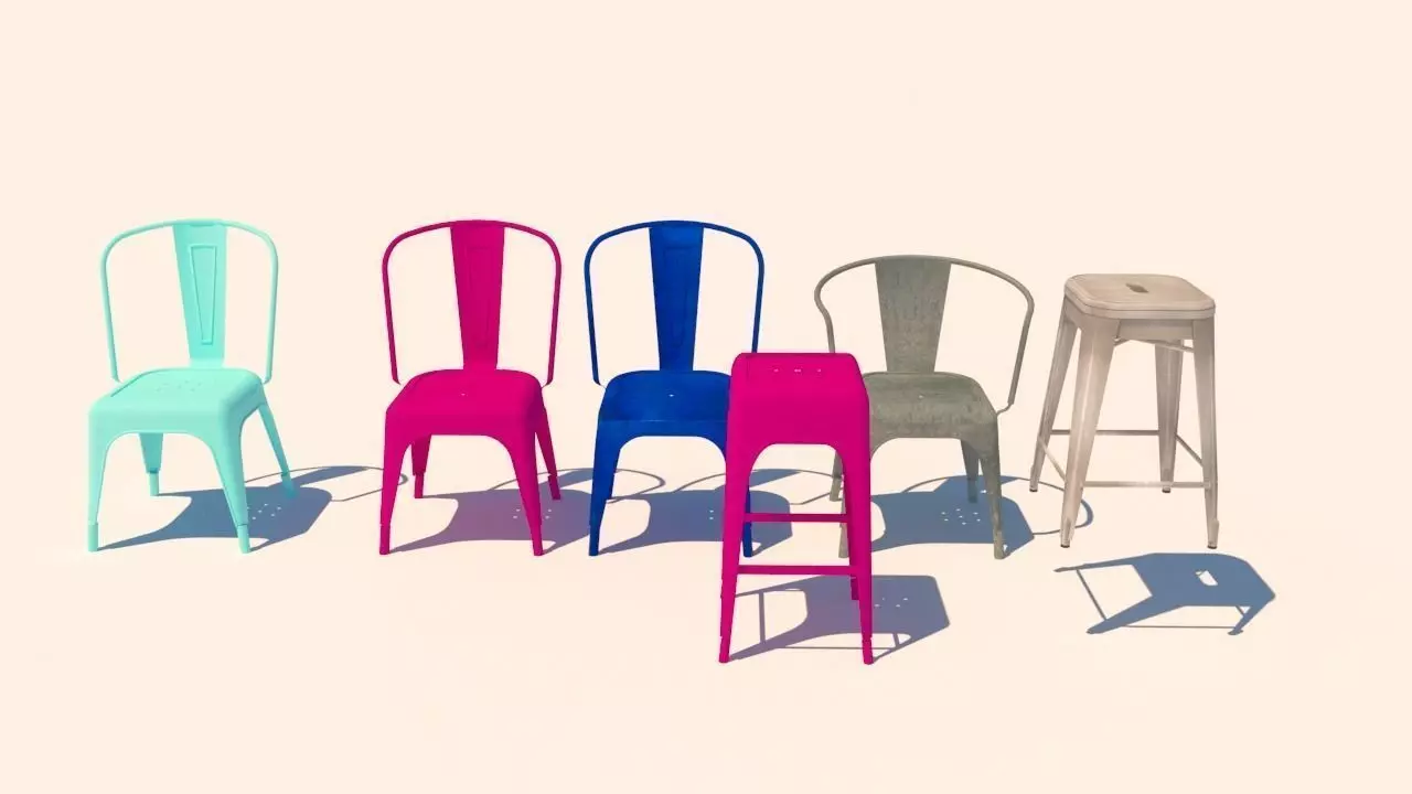 Collection of Tolix chairs Low-poly 3D model_0