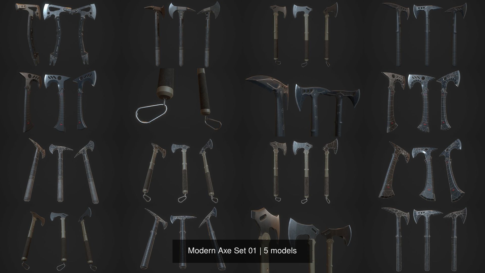 Modern Axe Set 01 3D Model Collection_6