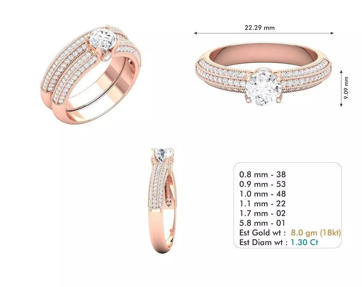 3dm file rose gold ring set with diamonds 3D model_0