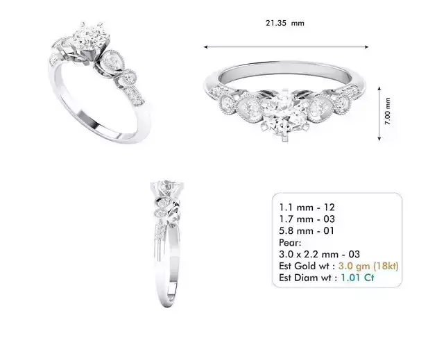 3dm file diamond engagement ring with measurements 3D model