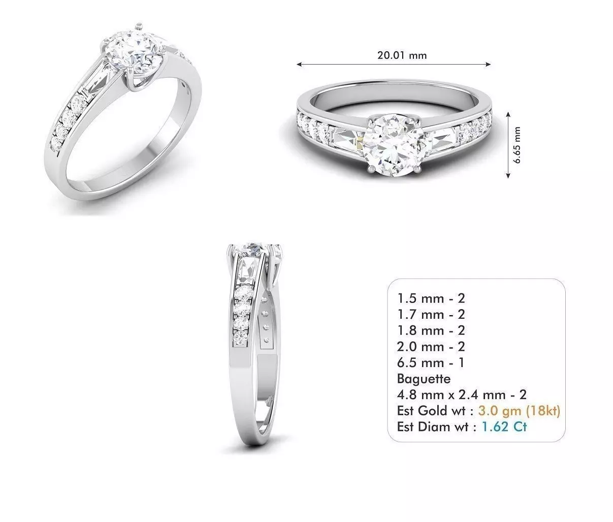 3dm file engagement ring with baguette diamonds 3D model_0