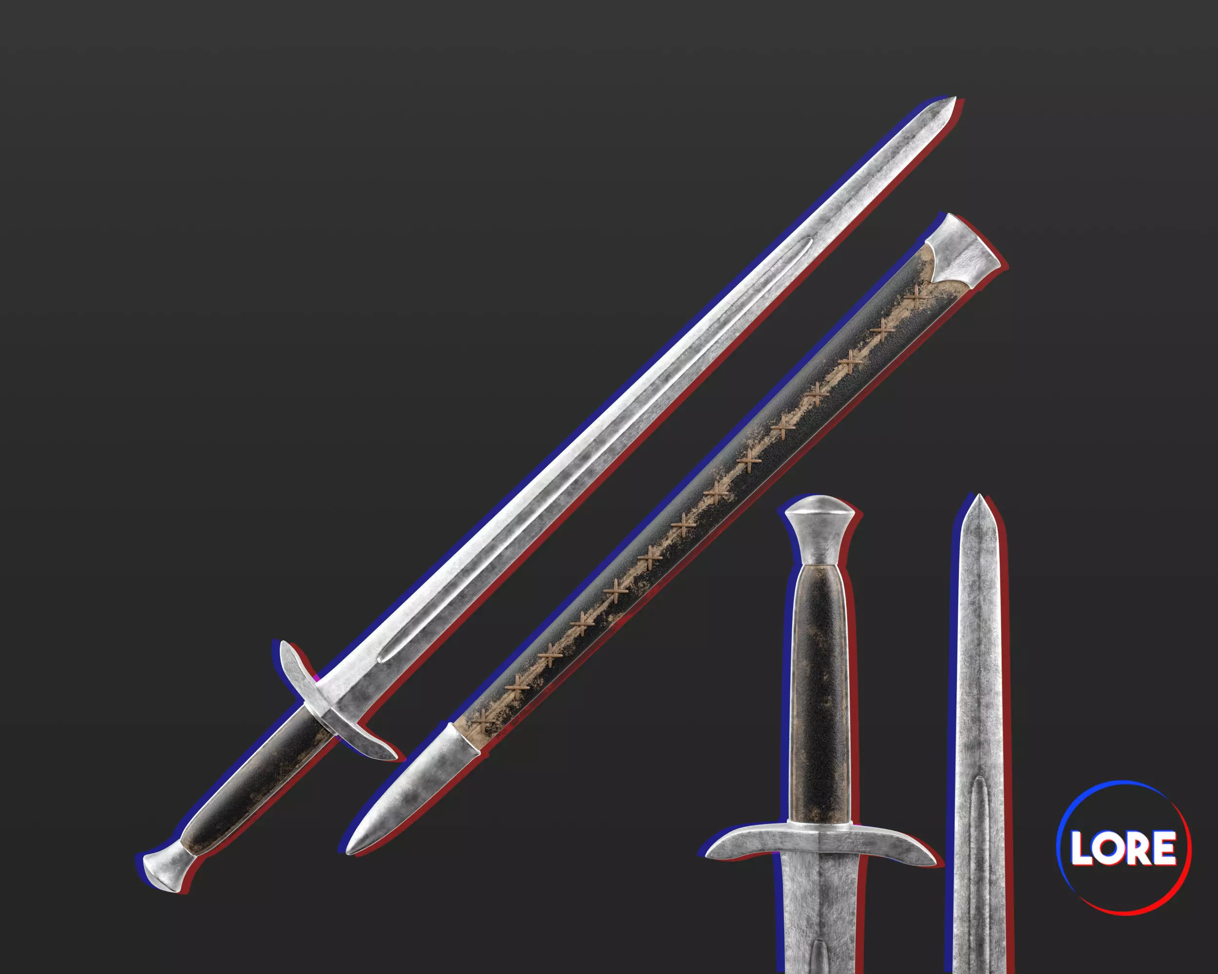 Medieval Elegant Weapon Short Sword Low-poly 3D model_0