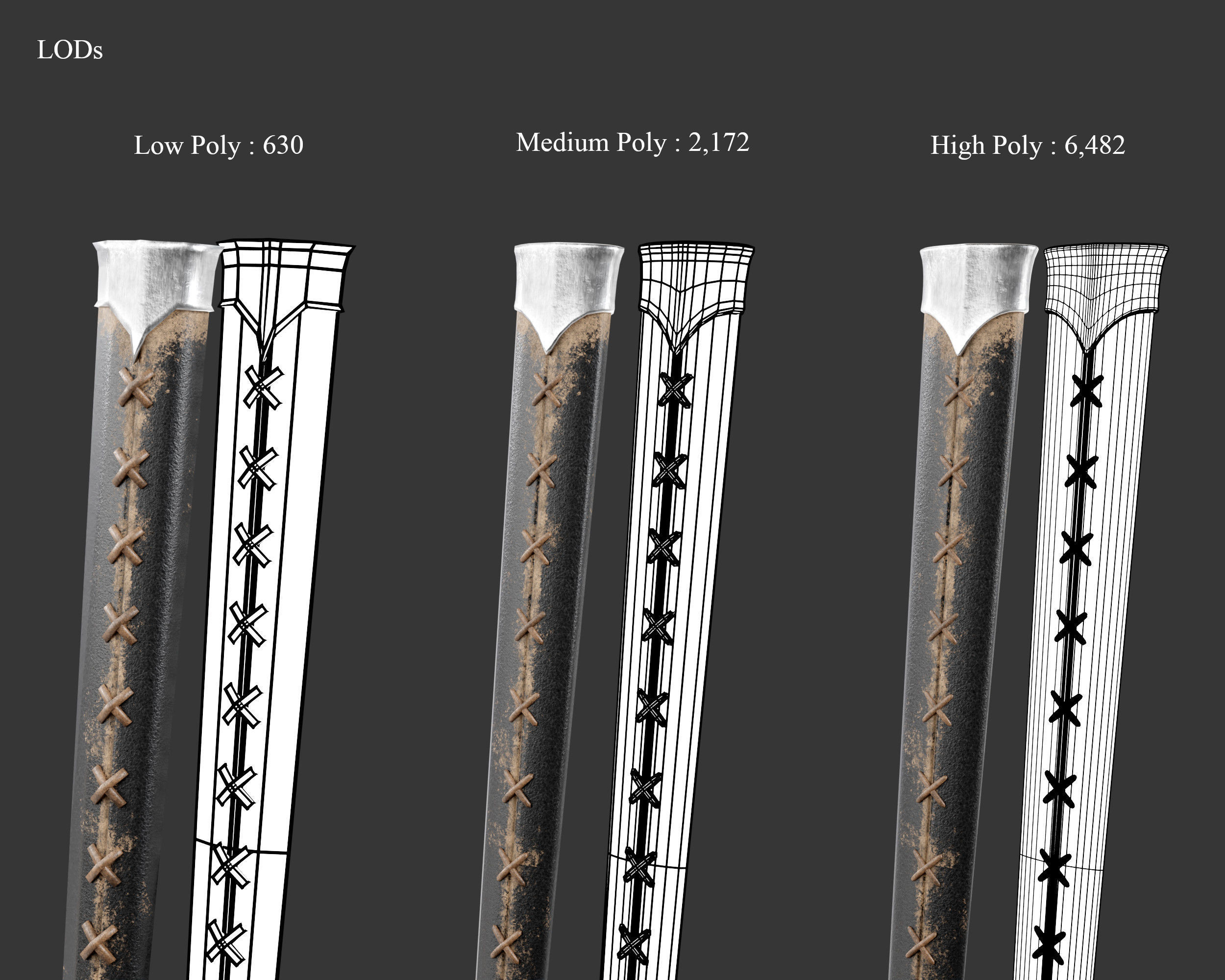 Medieval Elegant Weapon Short Sword Low-poly 3D model_15