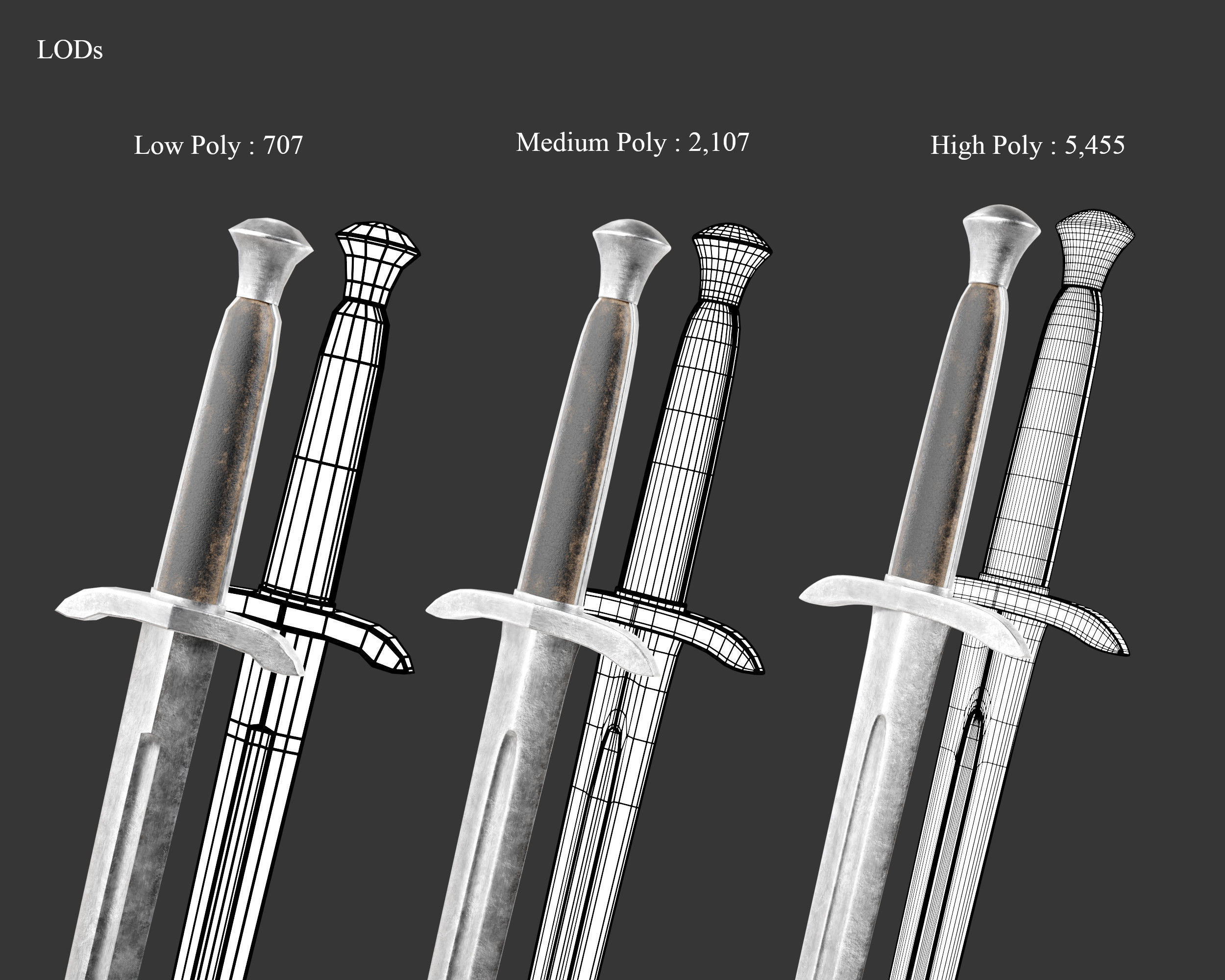 Medieval Elegant Weapon Short Sword Low-poly 3D model_2
