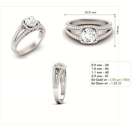 3dm file diamond engagement ring with measurements 3D model