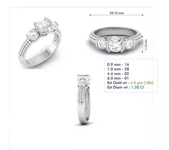 3dm file three stone diamond engagement ring