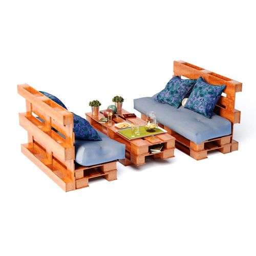 Pallet set sofa made of wooden pallets 3D model