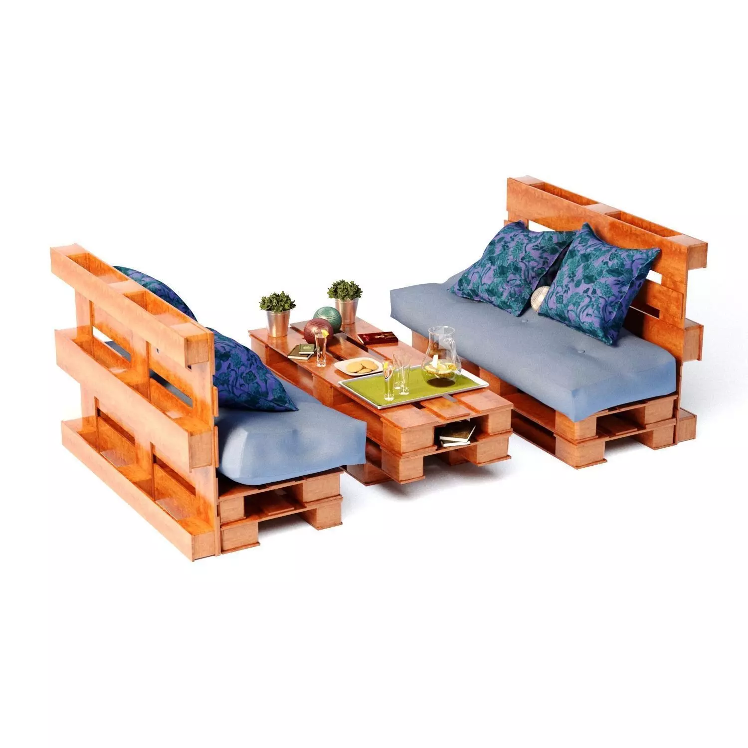 Pallet set sofa made of wooden pallets 3D model_0
