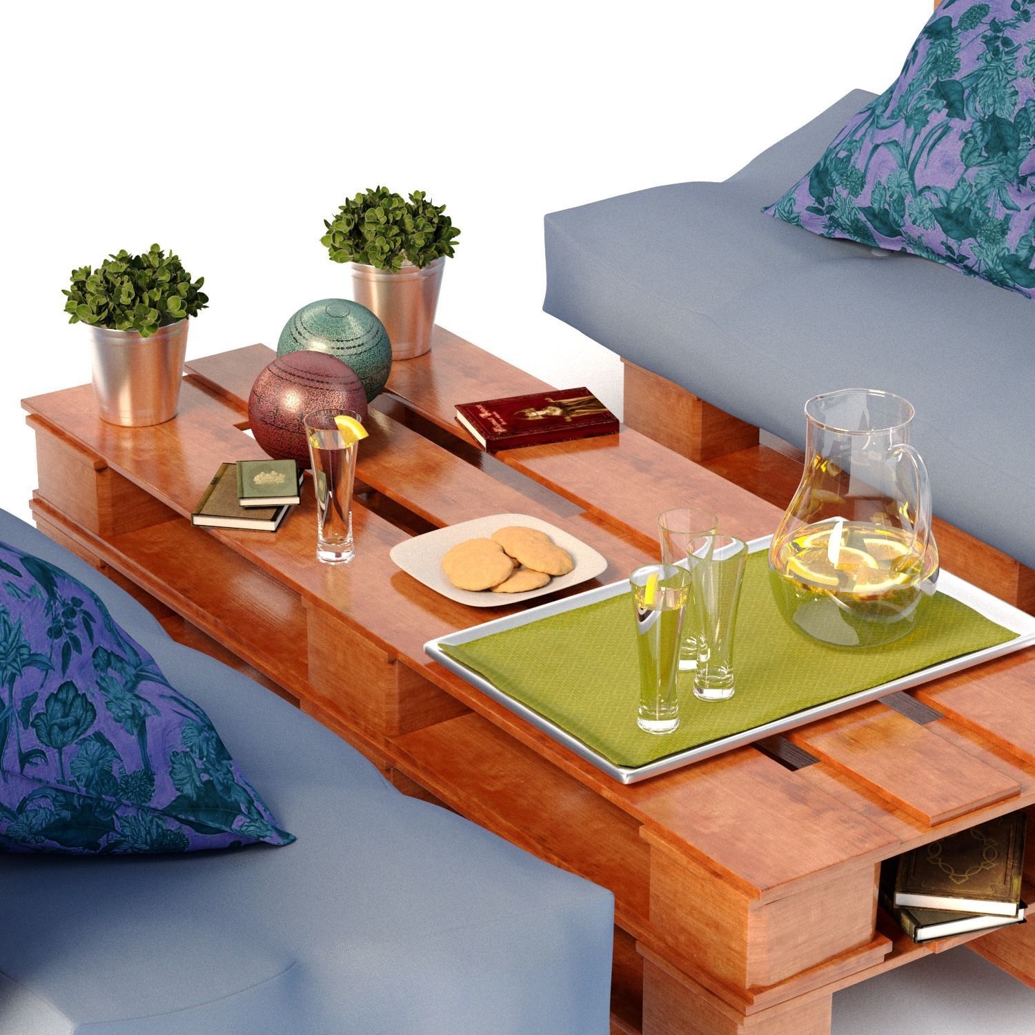 Pallet set sofa made of wooden pallets 3D model_1