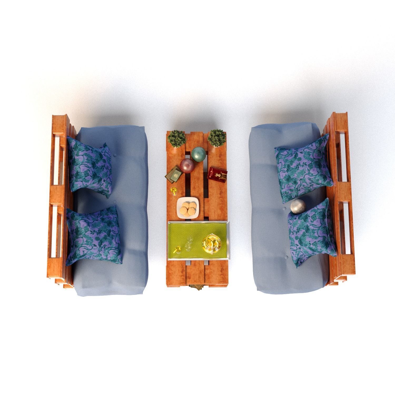 Pallet set sofa made of wooden pallets 3D model_2
