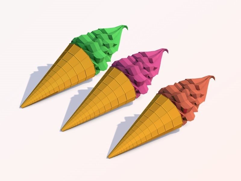 Cartoon Low Poly Ice Cream Low-poly 3D model_1