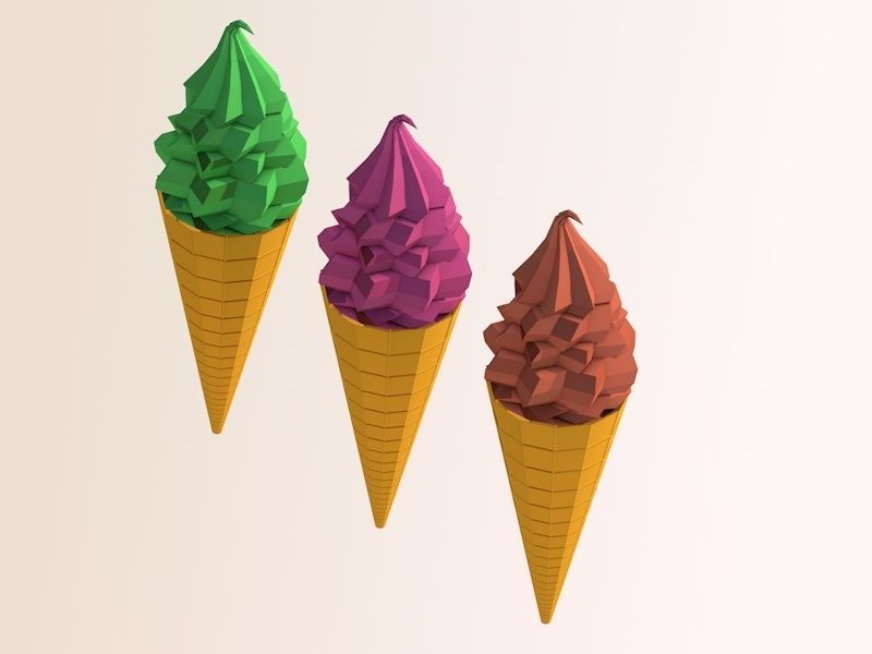 Cartoon Low Poly Ice Cream Low-poly 3D model_5