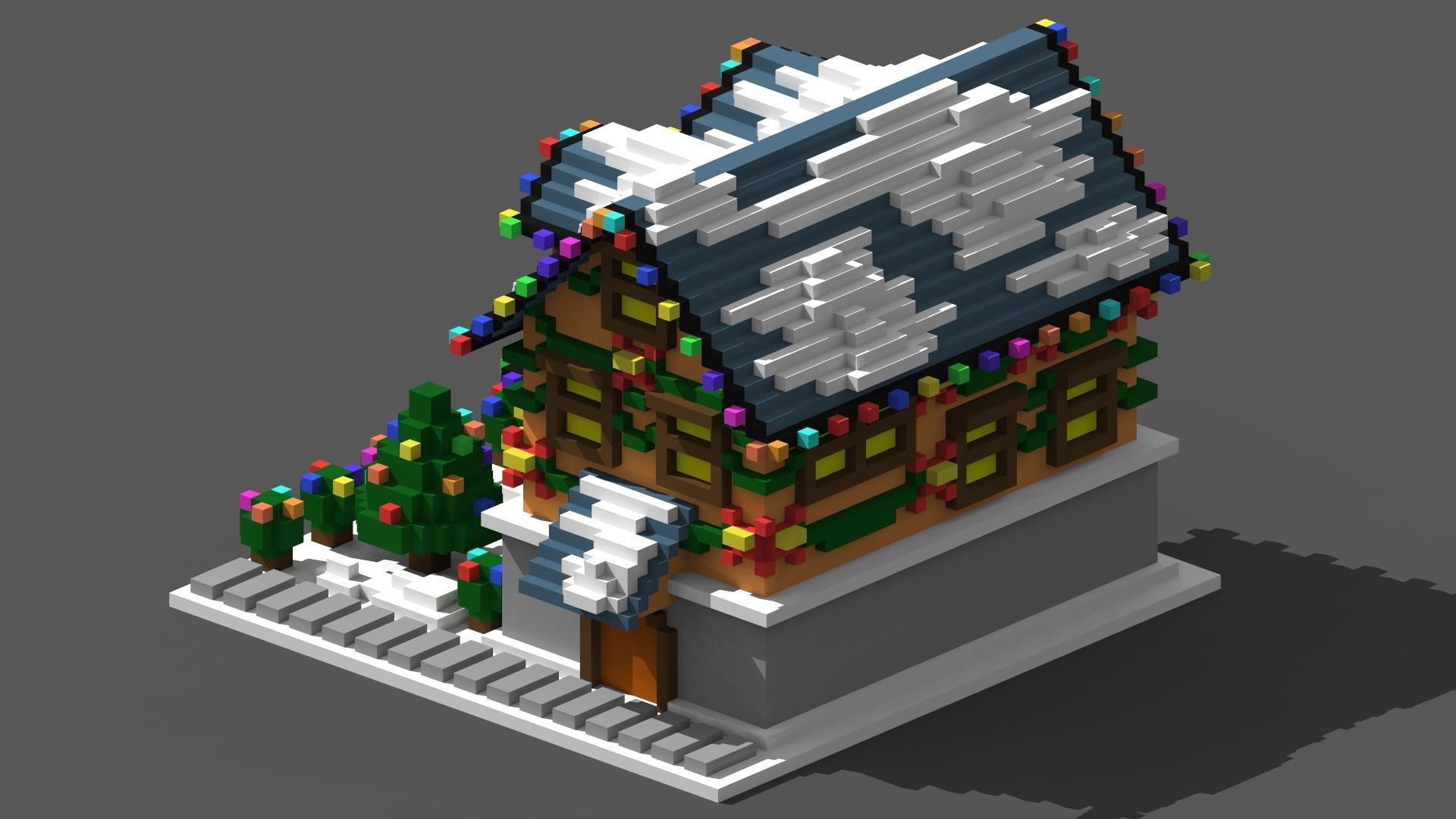 Xmas House Voxel - 4 Low-poly 3D model_1